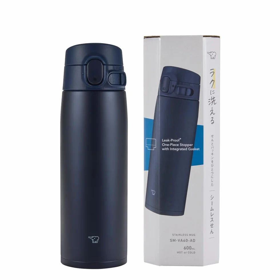 Zojirushi SM-VA60-AD - Botella de agua, taza de acero inoxidable con apertura táctil, sin costuras, 20.3 onzas líquidas (600 ml), azul marino