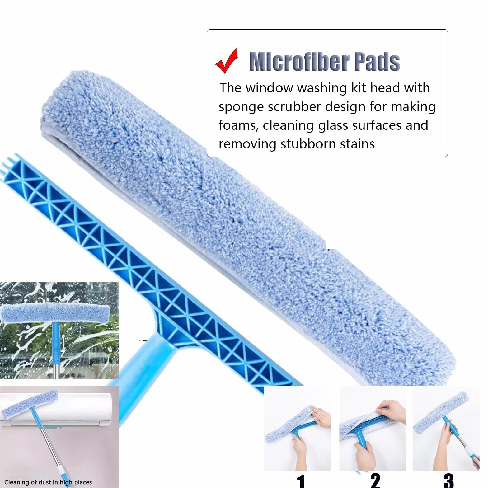Limpiacristales Limpiador de Ventanas Barra telescópica para limpieza de ventanas, 1.4 2.4 3.9 4.6M de largo Kit de limpieza de ventanas con combo fregador y rascador elástico, para casa/coche Limpiap
