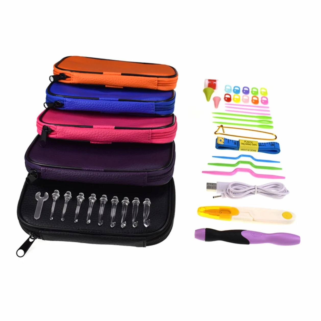 STOBOK Juego De 45 Uds. ganchos de crochet Gancho de crochet agujas de ganchillo accesorios de costura agujas de tejer Moda con una aguja herramienta