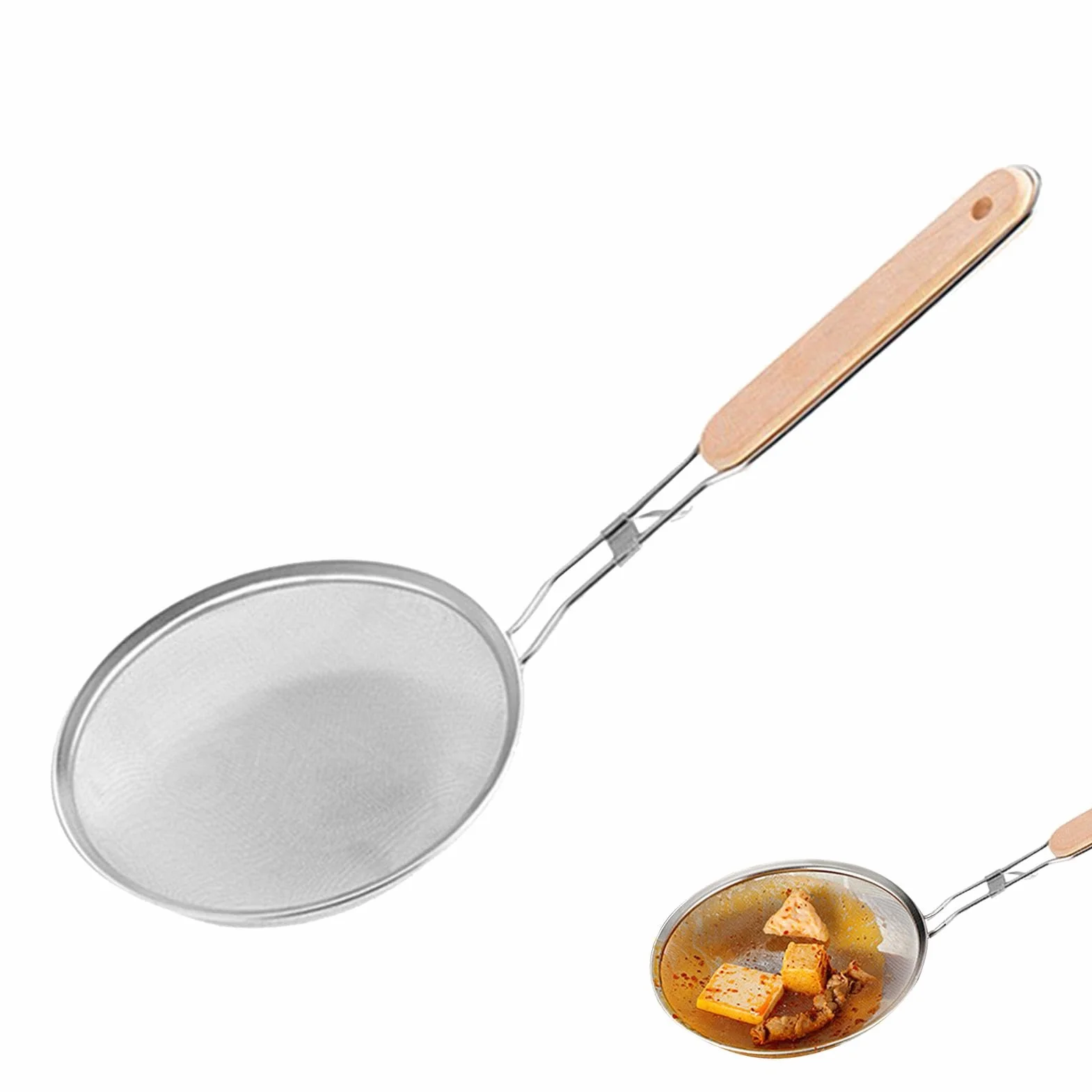 Colador de alimentos de malla, cuchara de cocina de mango largo para verduras, café, harina