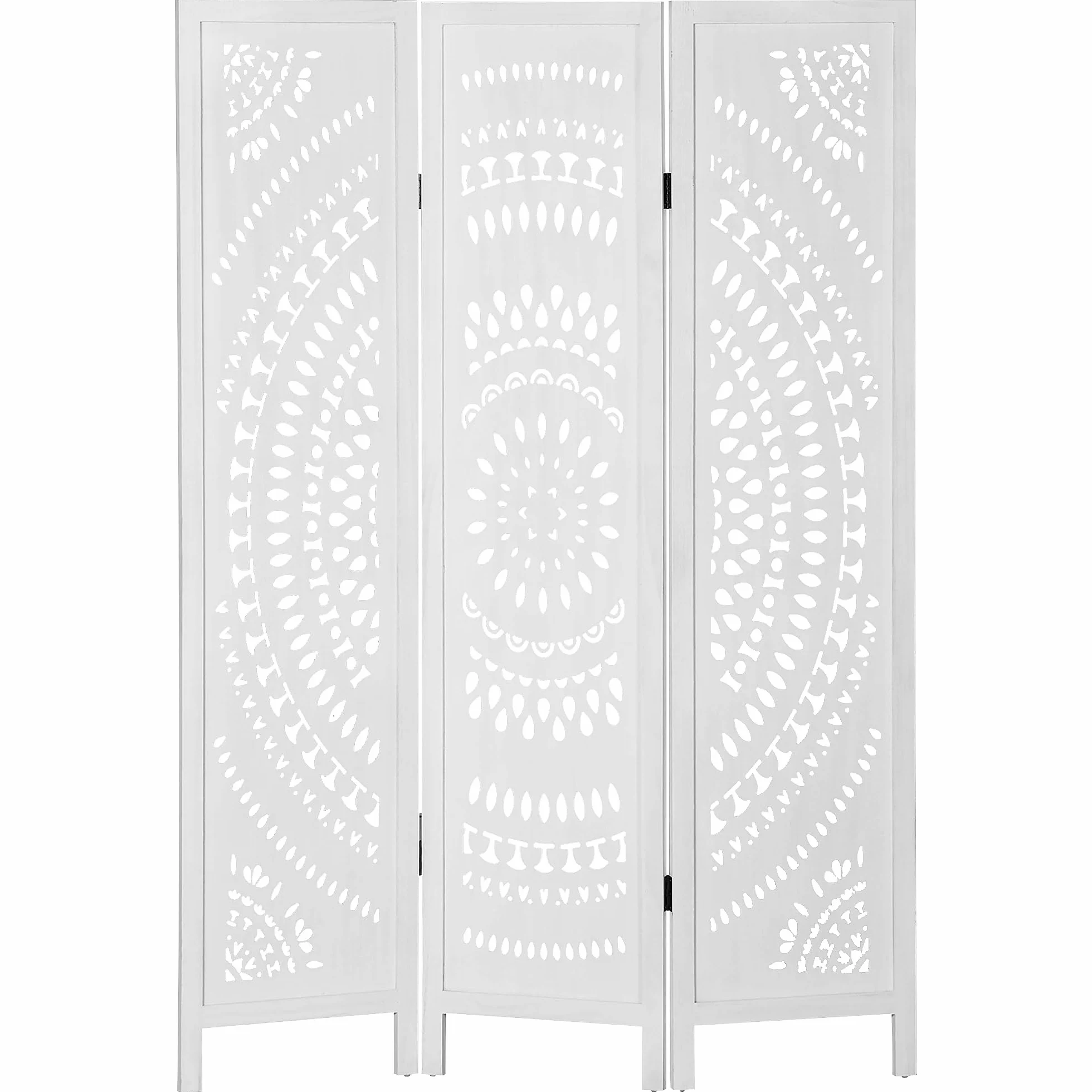 HOMCOM Biombo Plegable de 3 Paneles de Madera, 120x170 cm, Blanco | Biombo Separador de Ambientes, Patrones Tallados Elegantes, Decoración para Dormitorio, Salón