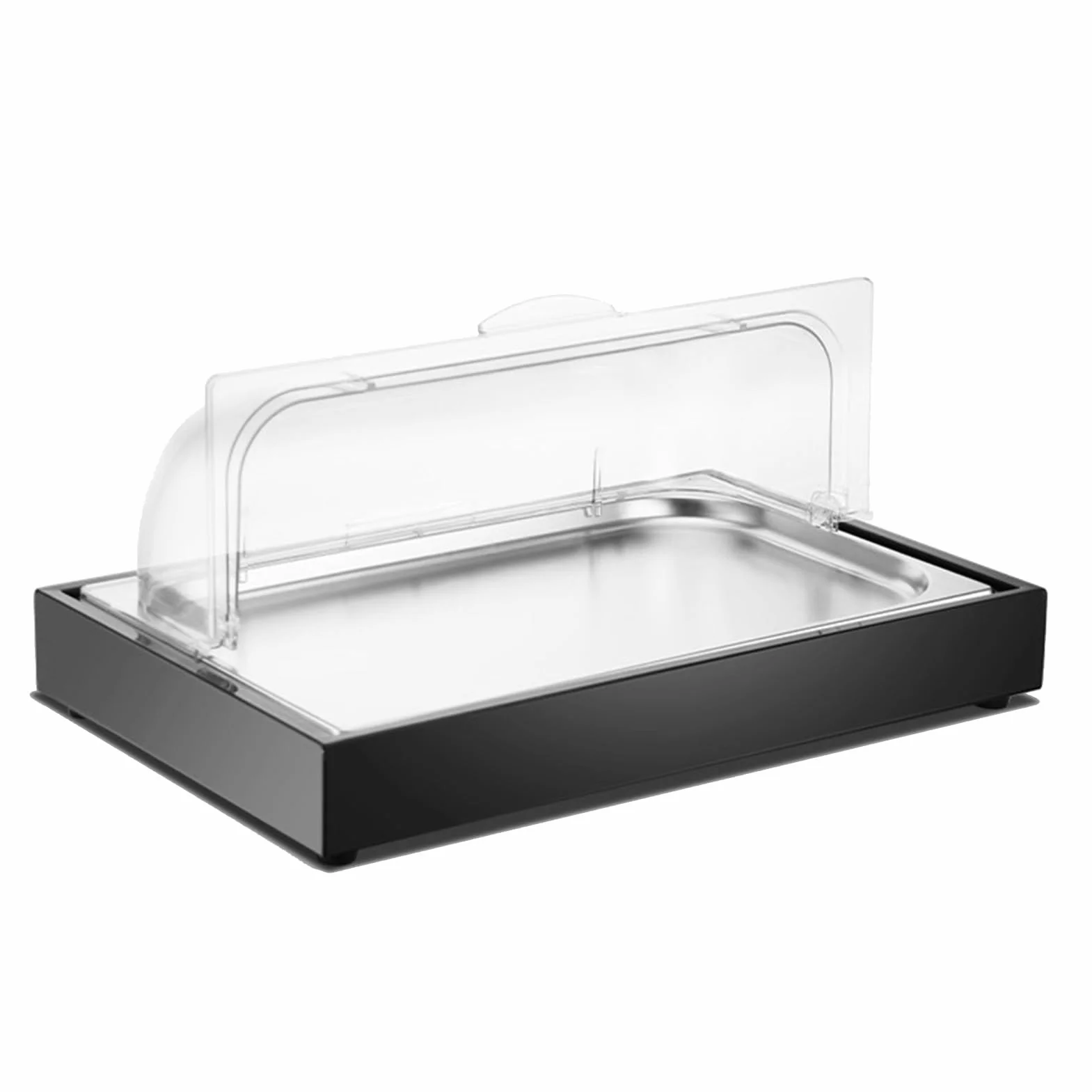 Bandeja de exhibición de buffet de mariscos fríos con cubierta superior enrollable transparente, bandeja para servir frutas, vajilla de fiesta, negro, rejilla de 2 cm, ideal para catering y eventos