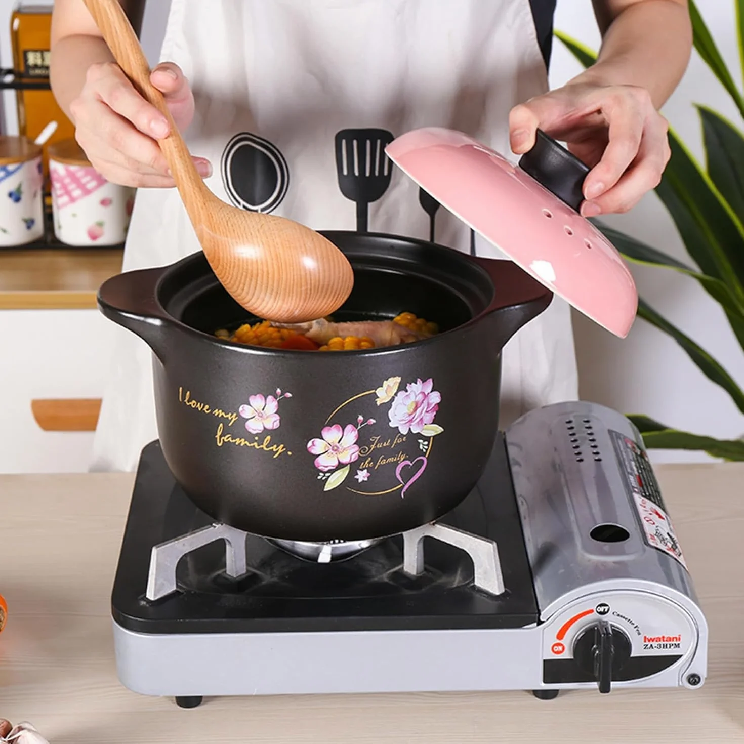 Olla Grande De Barro con Tapa: Olla Versátil De Cerámica para Sopas, Guisos, Arroz Y Carne Cenas con Invitados Y Comidas Familiares. One Color 2.5L/2.3Quarts