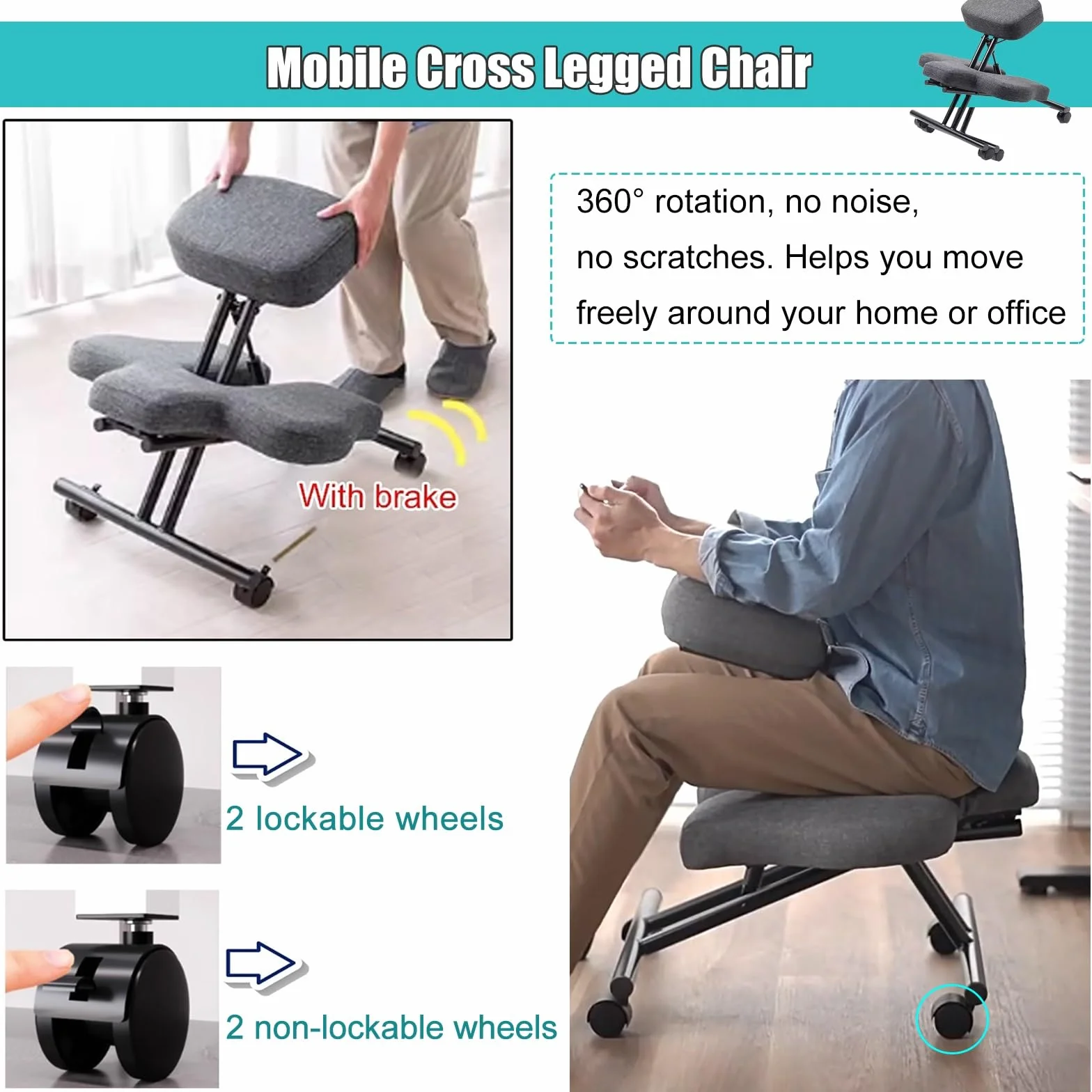 silla ergonomica rodillas Silla taburete ergonómica con ángulo de inclinación ajustable, silla de oficina en cuclillas y rodillas con ruedas, silla con piernas cruzadas para fanáticos de la meditación