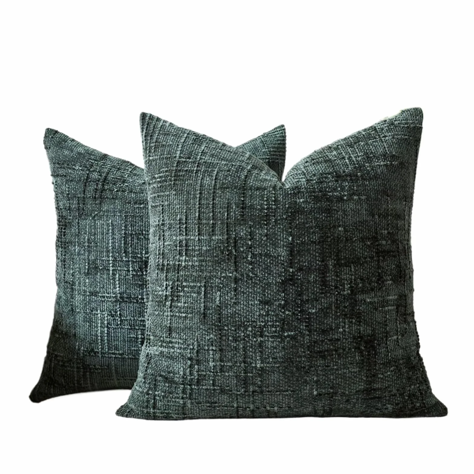 Juego de 2 Fundas de cojín Decorativas de Lino a Cuadros, Estilo rústico, Estilo Vintage, Estilo Bohemio Moderno.(Dark Green,550x550mm)