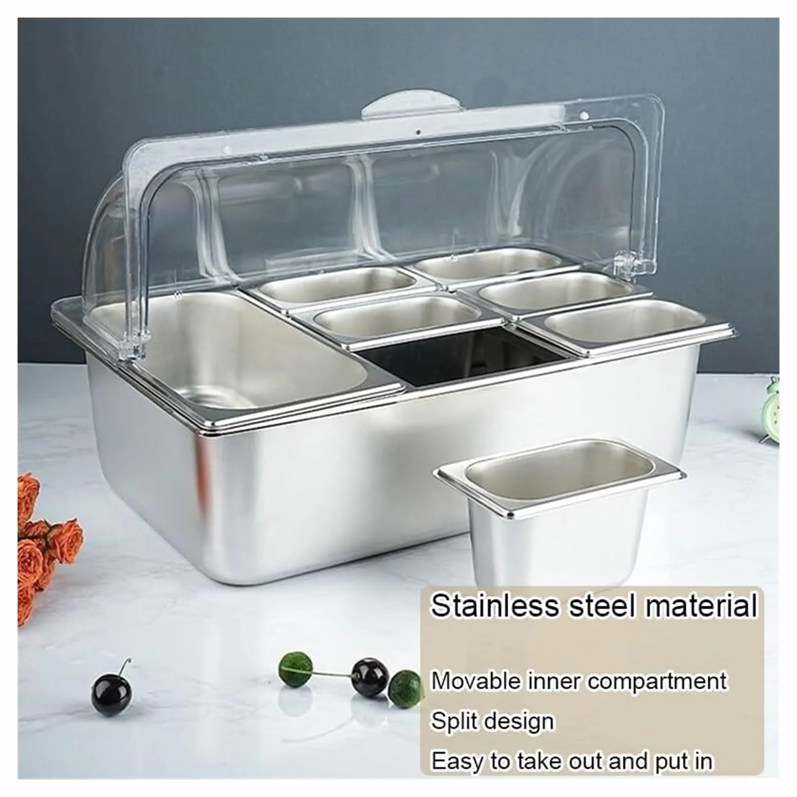 Estante de especias, dispensador de condimentos comercial con tapa transparente para restaurante, cocina, fiesta