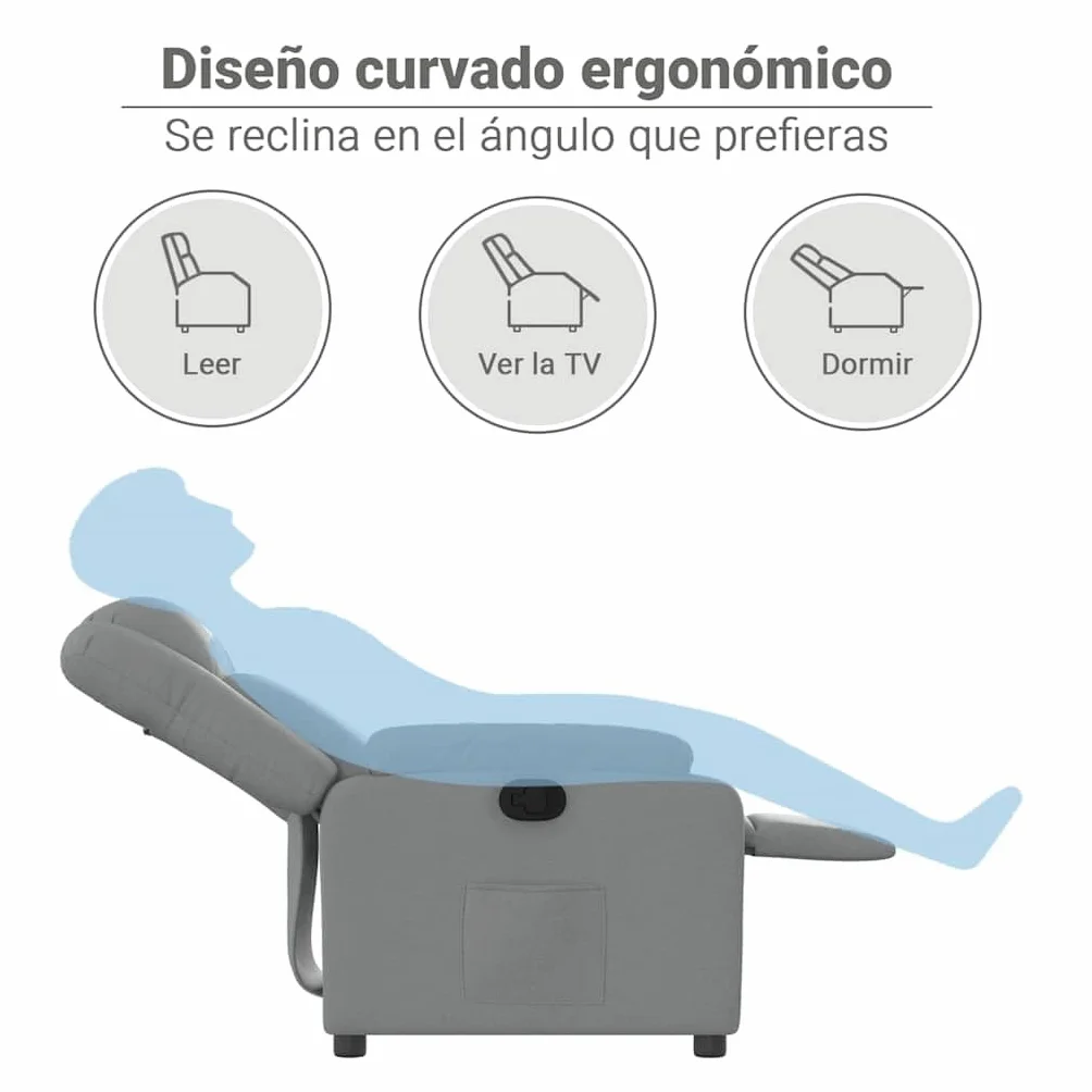 vidaXL Sillón Reclinable, Silla con Respaldo Reposabrazos, Sillón de Relax Descanso TV, Asiento Ajustable para Ancianos, Tela Gris Claro