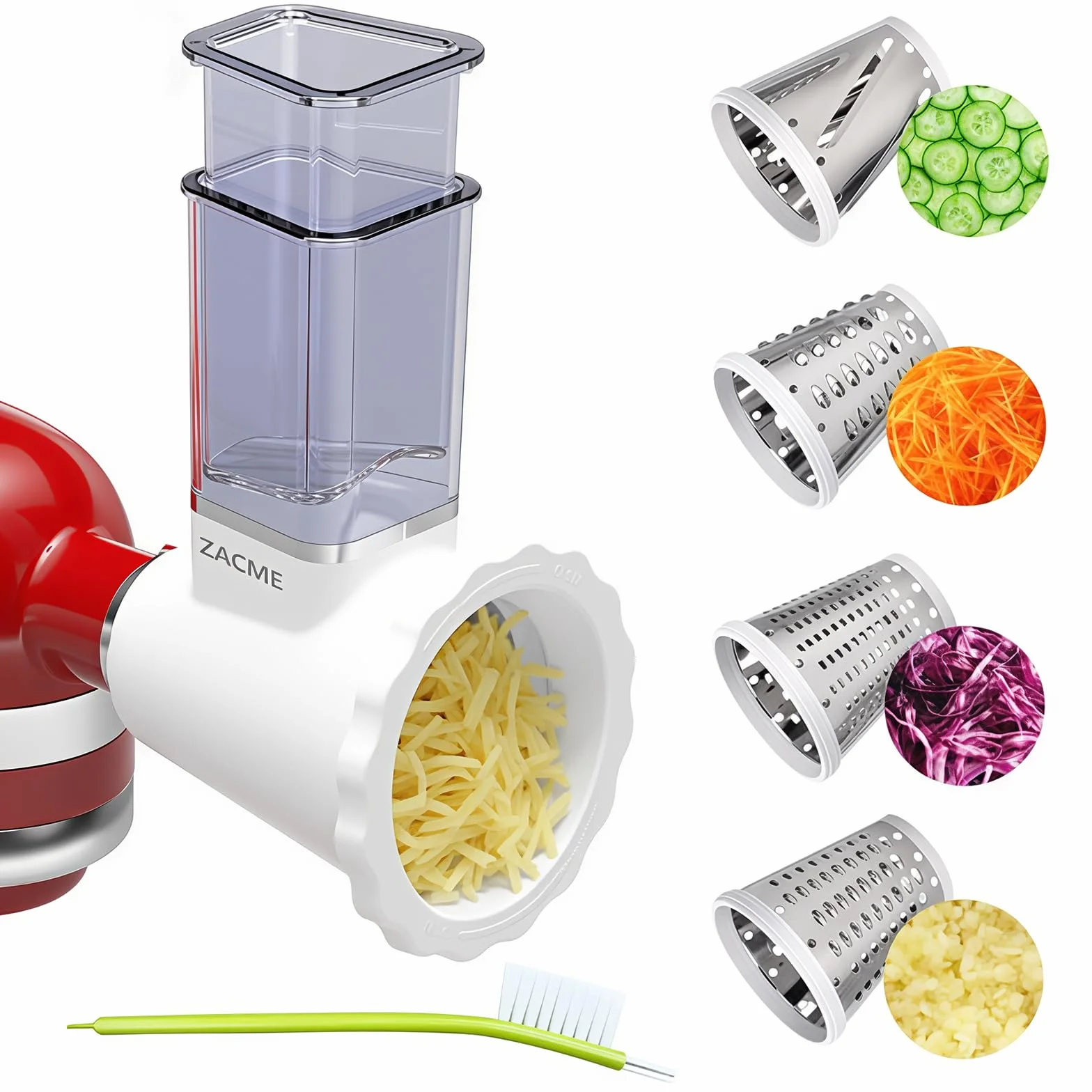 Rallador de queso actualizado para batidoras KitchenAid, máquina de ensalada con cortador de verduras, máquina de ensalada, cortador de alimentos, accesorio de trituradora con 4 cuchillas, apto para