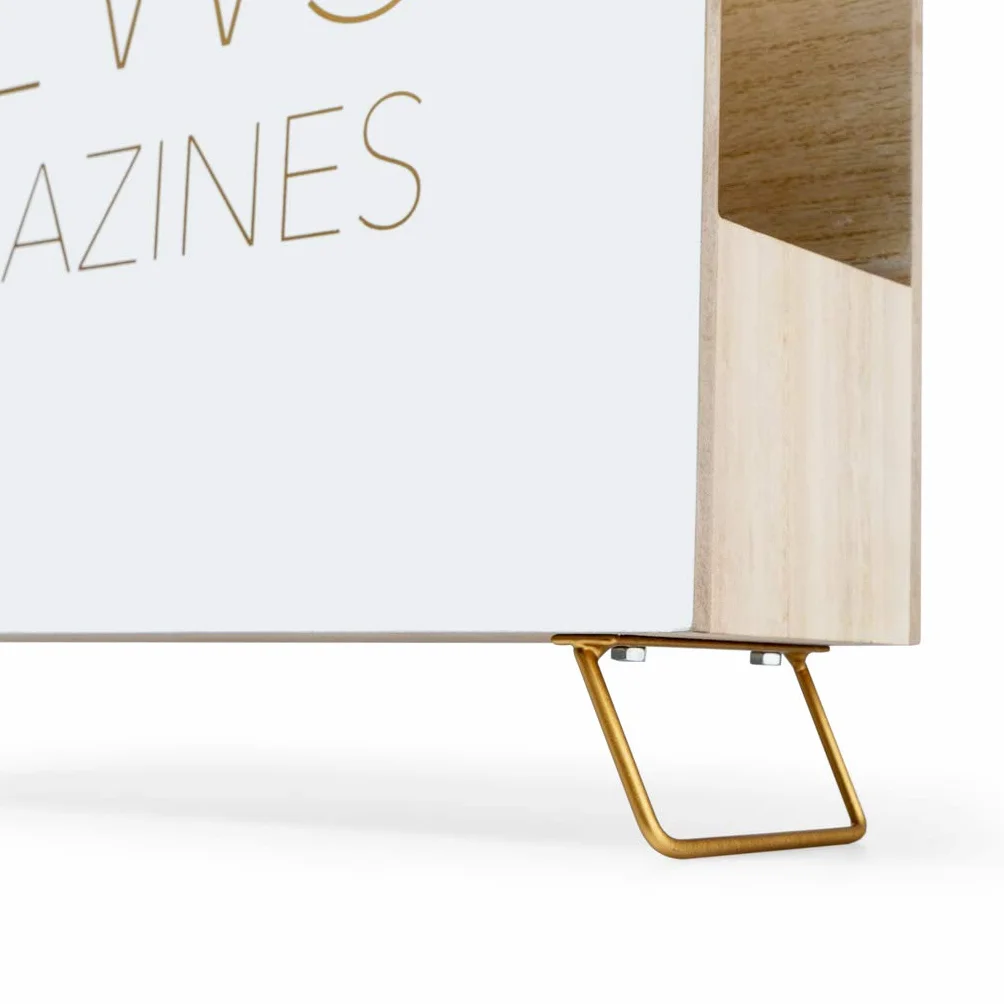 Balvi Revistero News Color blanco Para revistas, catálogos y diarios Con asa Madera DM