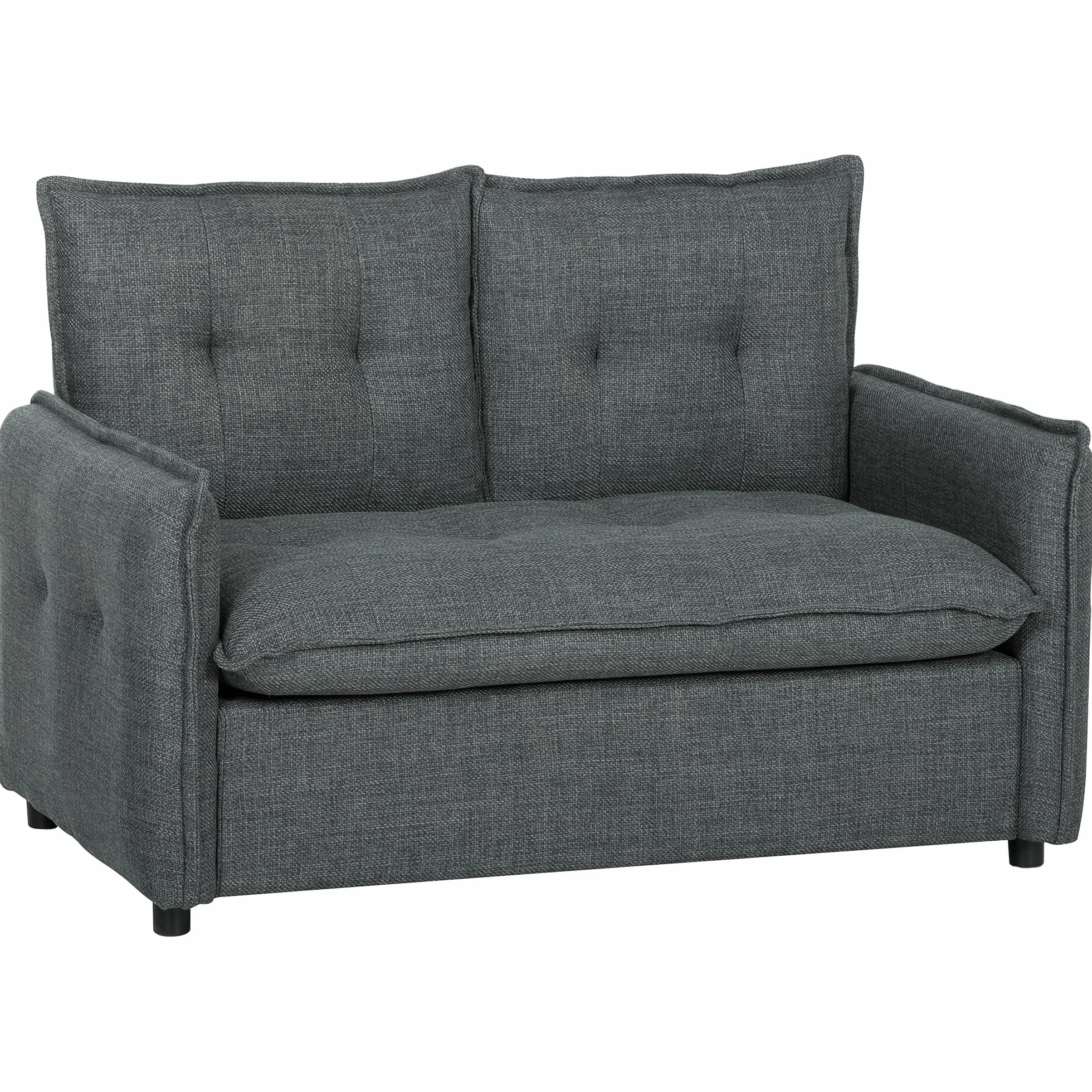 HOMCOM Sofá de 2 Plazas, Tapizado en Lino, Sofá Moderno con Acolchado Grueso, Diseño Capitoné, para Espacios Pequeños, Salón, Dormitorio, Oficina, Sala de Estar, 131x75x85 cm, Gris Oscuro