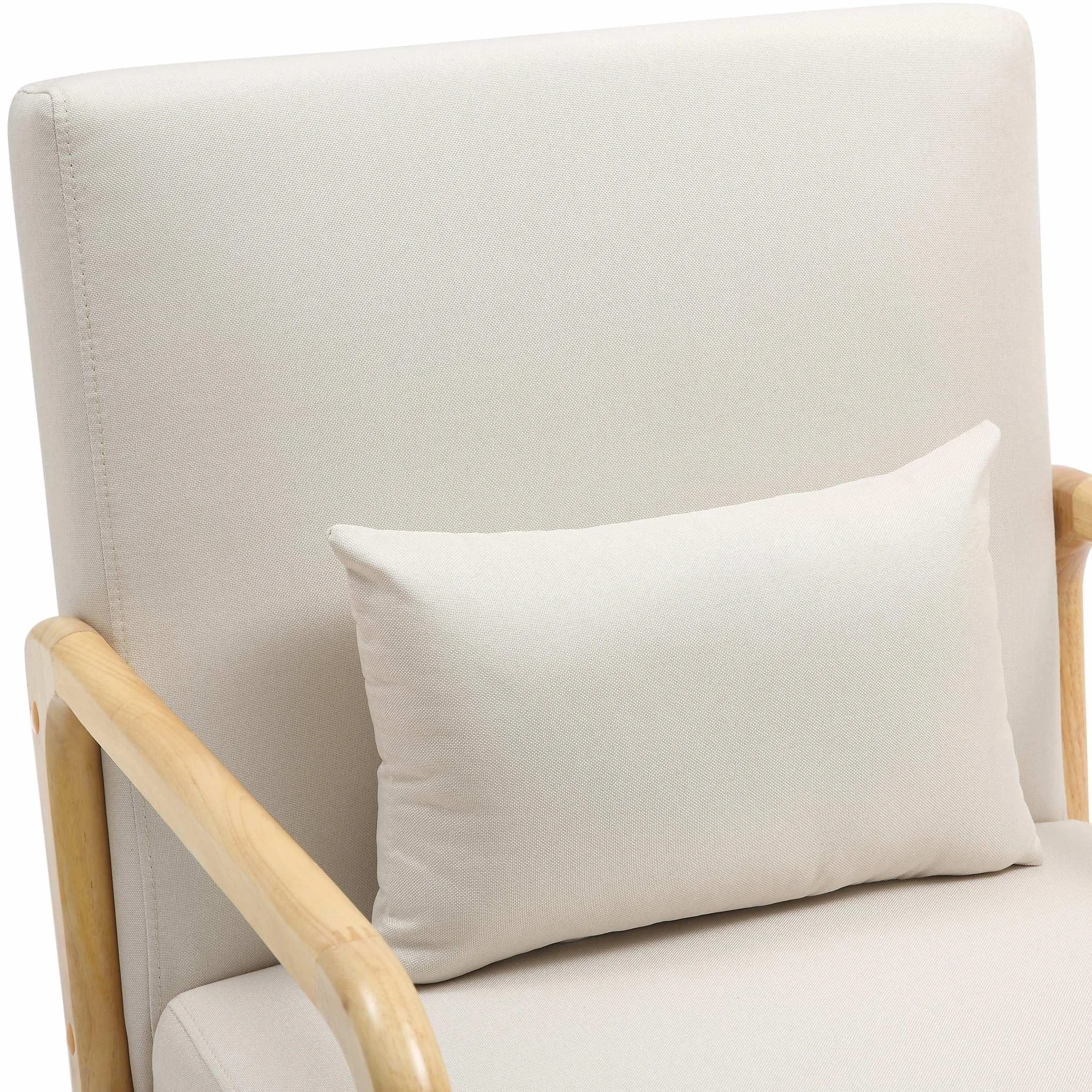 CLP Sillón Hibbing en Tela con cojín I Silla de Descanso con Base & reposabrazos de Madera I Butaca alcochada nórdica con Respaldo, Color:Crema