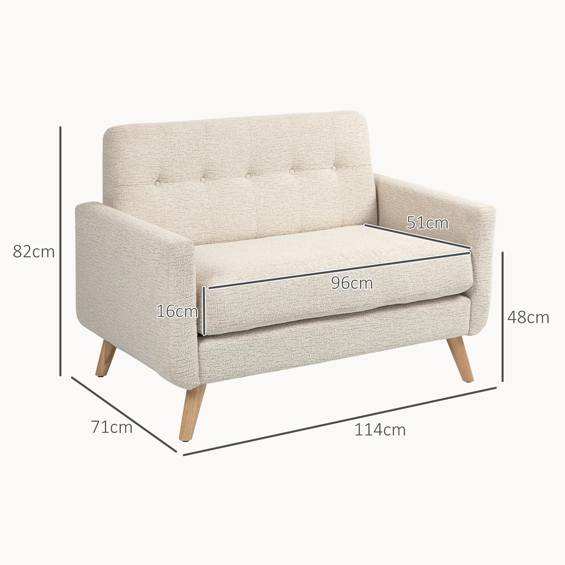 HOMCOM Sofá de 2 Plazas Tapizado en Terciopelo Sofá de Salón Moderno con Reposabrazos y Patas de Madera Carga 240 kg para Dormitorio Oficina 114x71x82 cm Beige