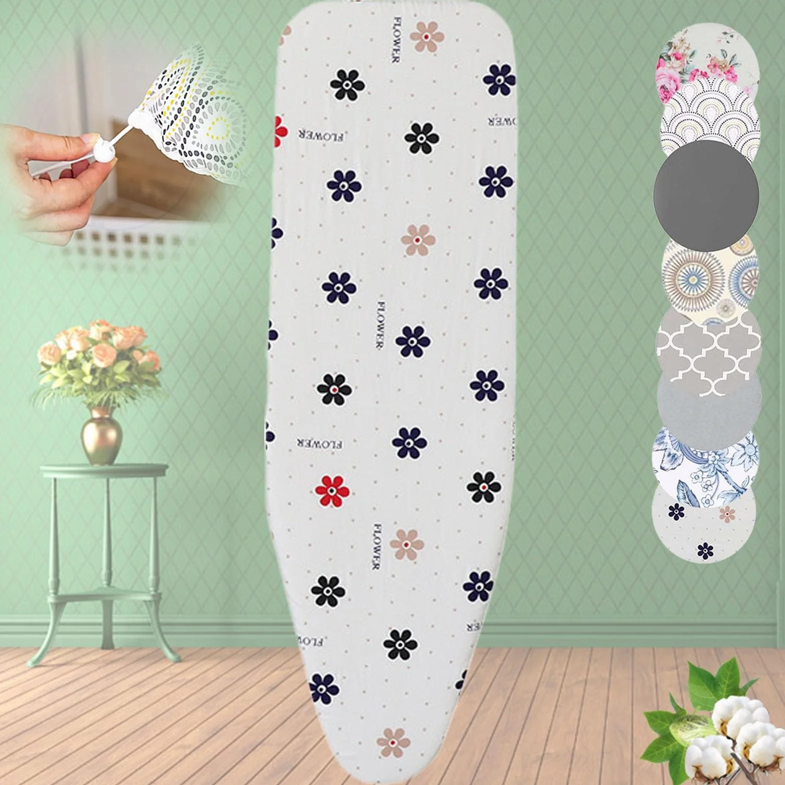 Funda para tabla de planchar resistente de 128 x 40 cm, acolchado de repuesto con cordón, se adapta a mesas de planchar estándar, color flor de ciruelo, duradera y fácil de usar