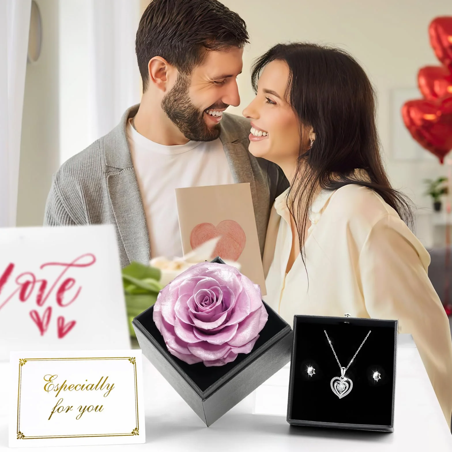 Miofula Flores Preservadas Caja de Regalo con Collar y Aretes para Mujer