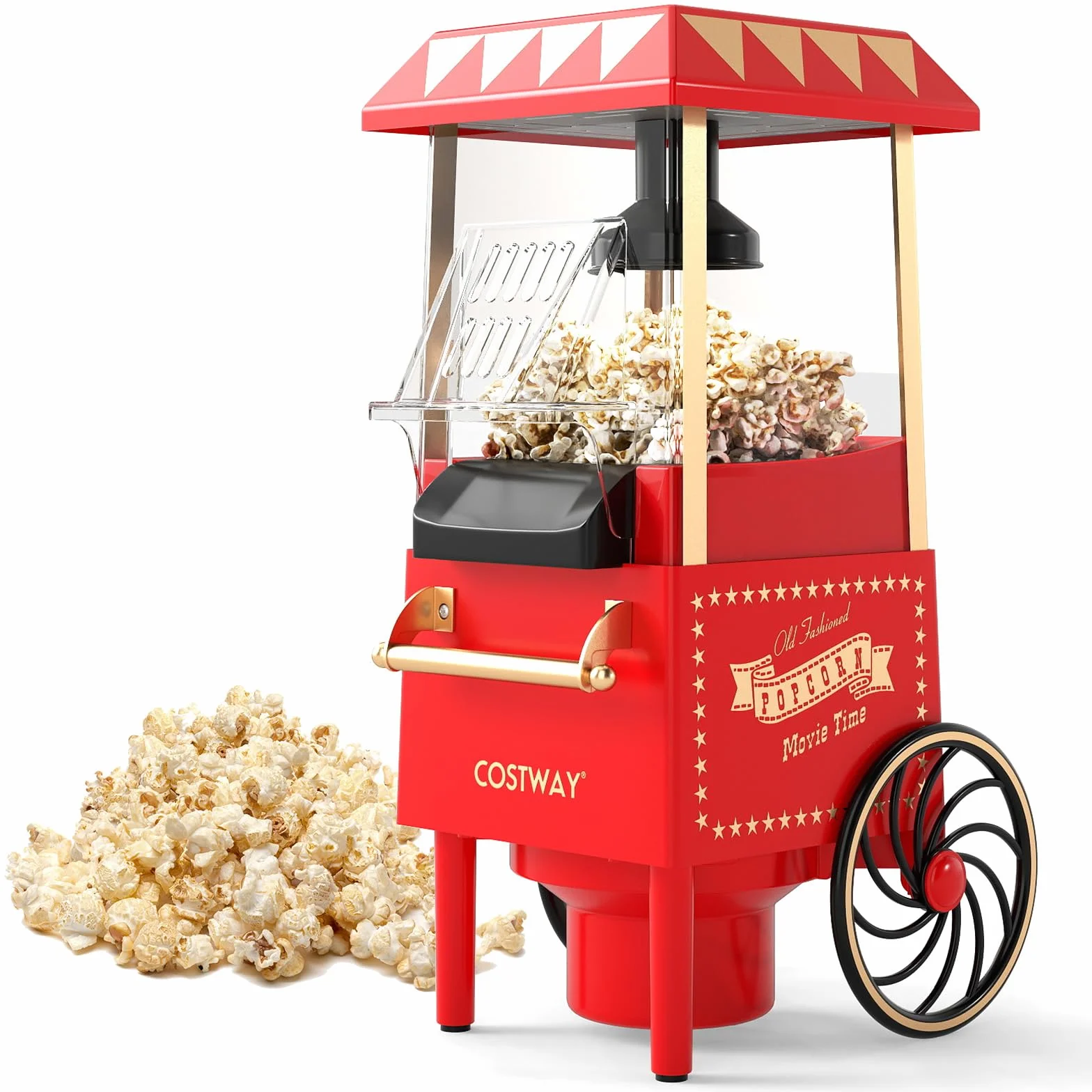 COSTWAY 1200 W Palomitero Eléctrico de Aire Caliente, Máquina de Palomitas Maíz sin Aceite ni Grasas, 12 Tazas con Vaso Medidor, Palomitera Retra de Sobremesa para Hogar, Cine, Fiesta