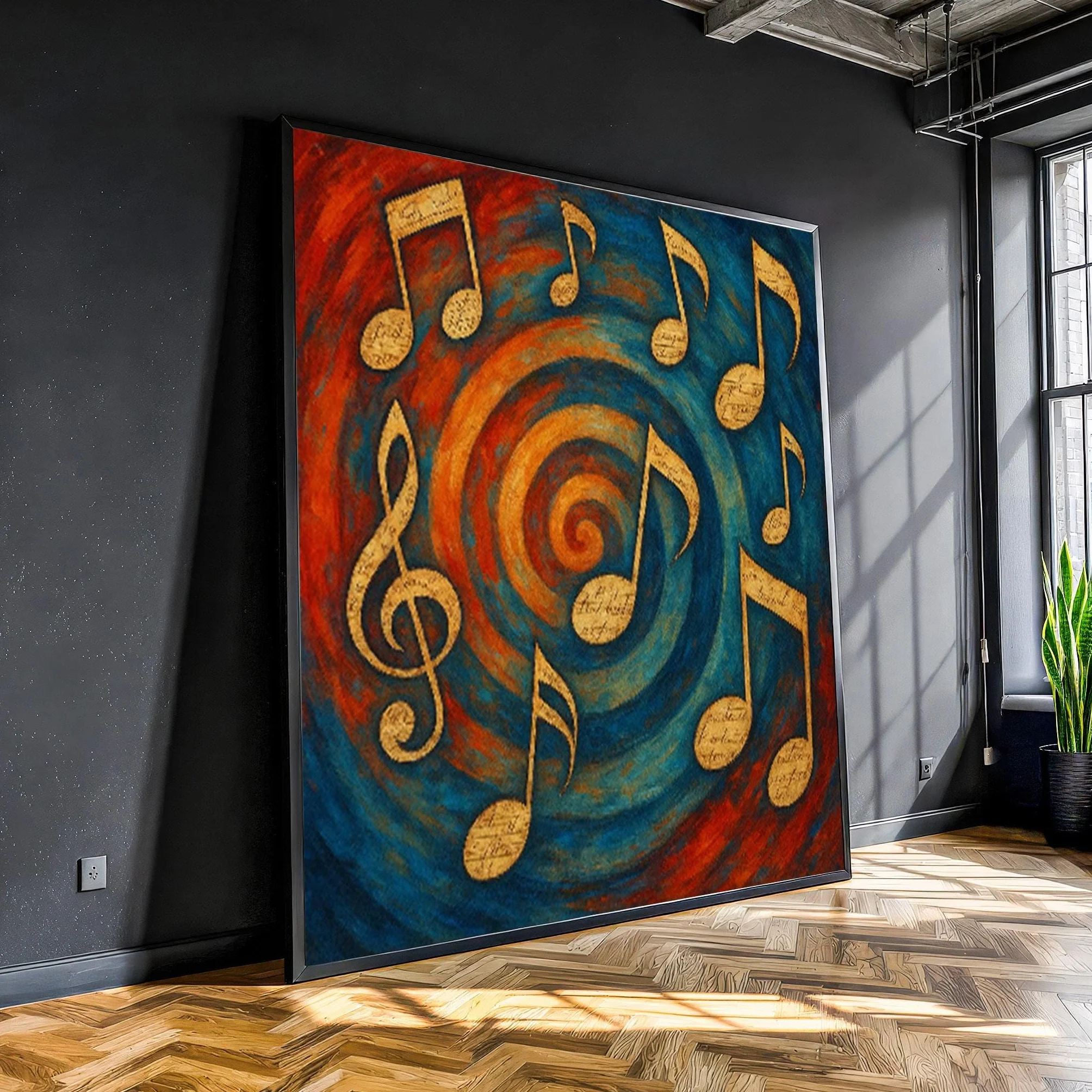 YUSUZHU Cuadro de notas musicales en lienzo – Listo para colgar. Arte de pared para sala de música – Para músicos, decoración del hogar. Cuadro listo para colgar (40x40cm/Marco interior).