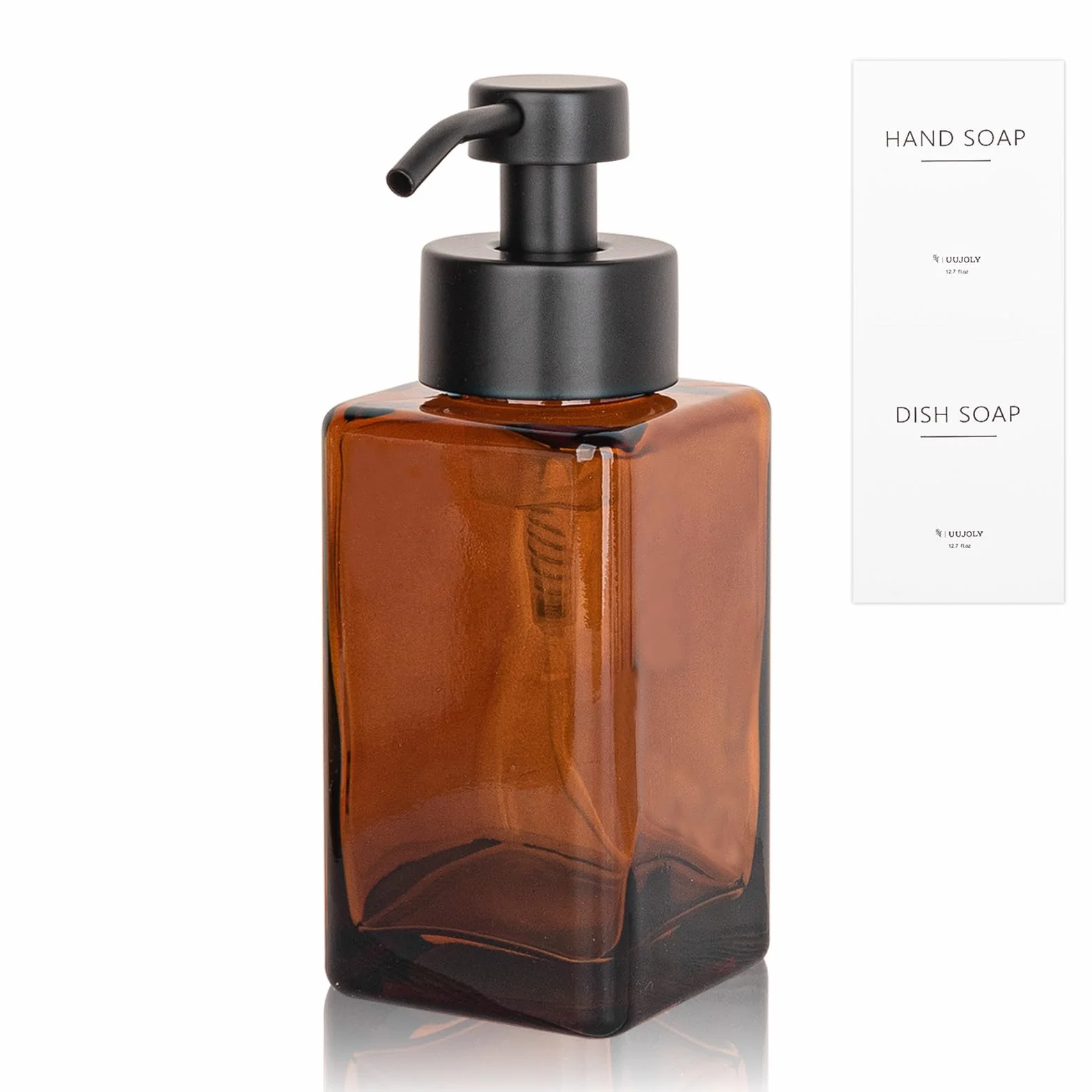 Dispensador de jabón espumoso con bomba de acero inoxidable, botellas de jabón líquido de vidrio recargables de 12 onzas para baño, fregadero de cocina, decoración del hogar