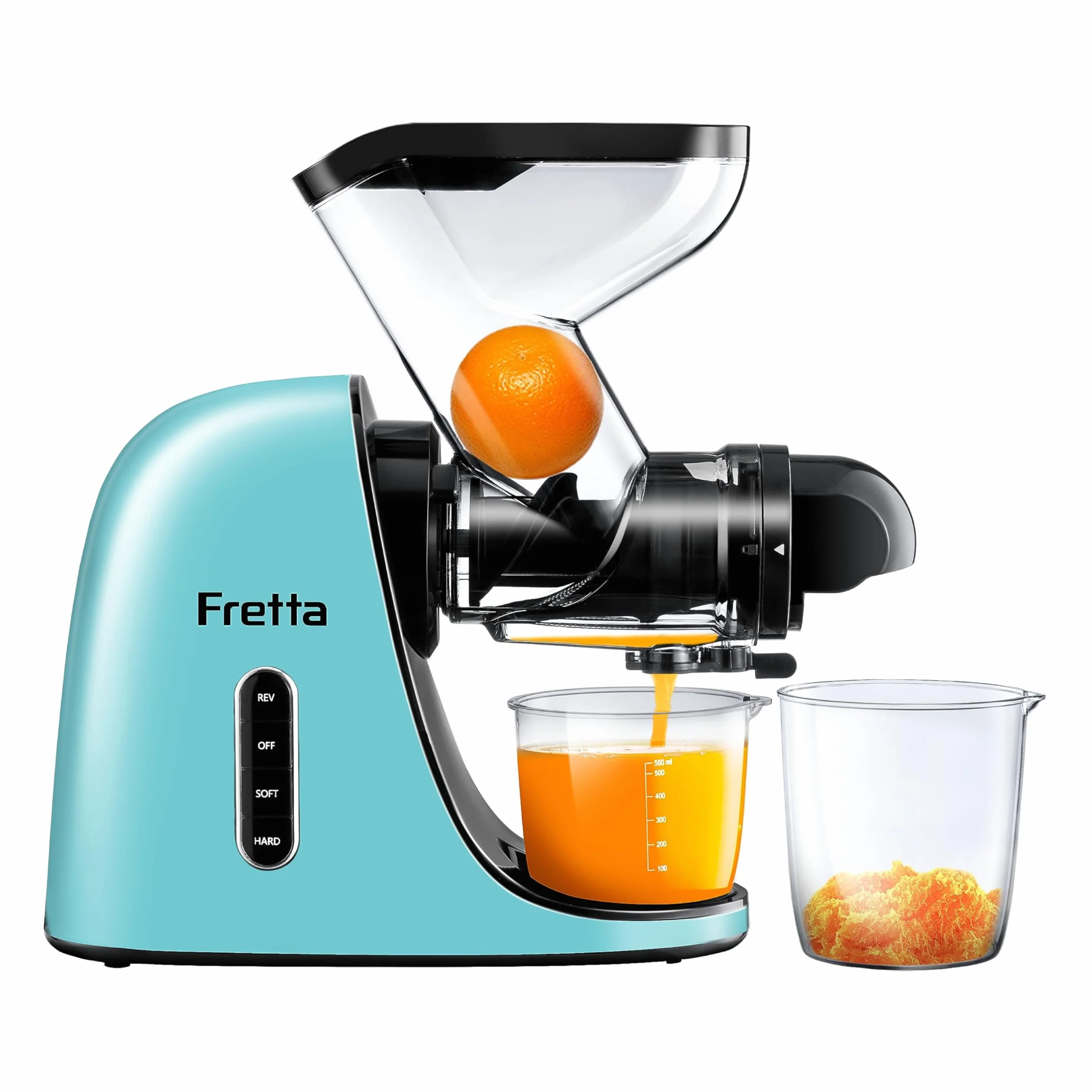 Fretta Exprimidor de 76 mm en frío extra grande para frutas y verduras enteras, eficiencia espacial,libre de BPA (Blue)