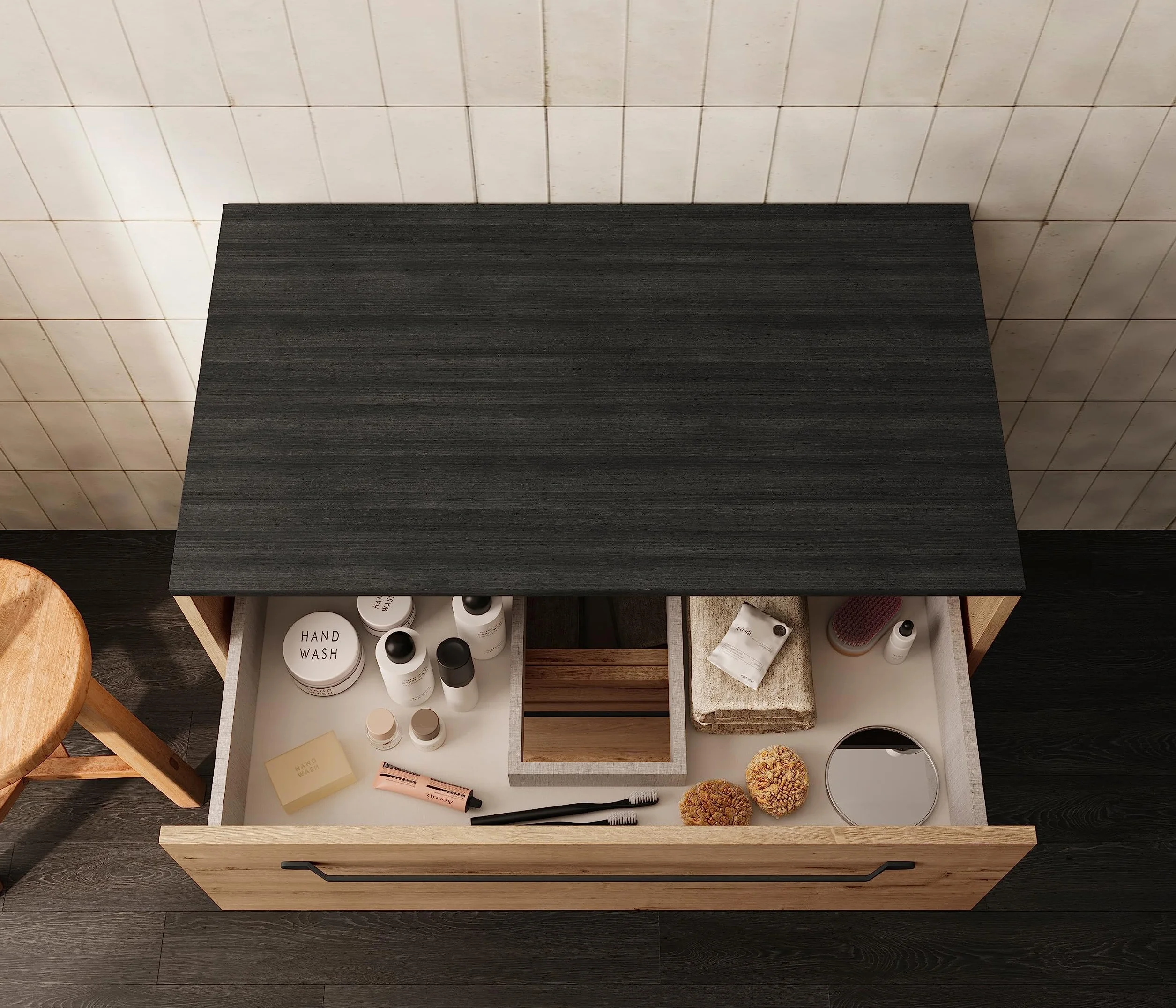 Lennox Tap Mueble de Baño sin Lavabo con Encimera Roble Ostippo Ebony - Medida: 70 CM 70 CM