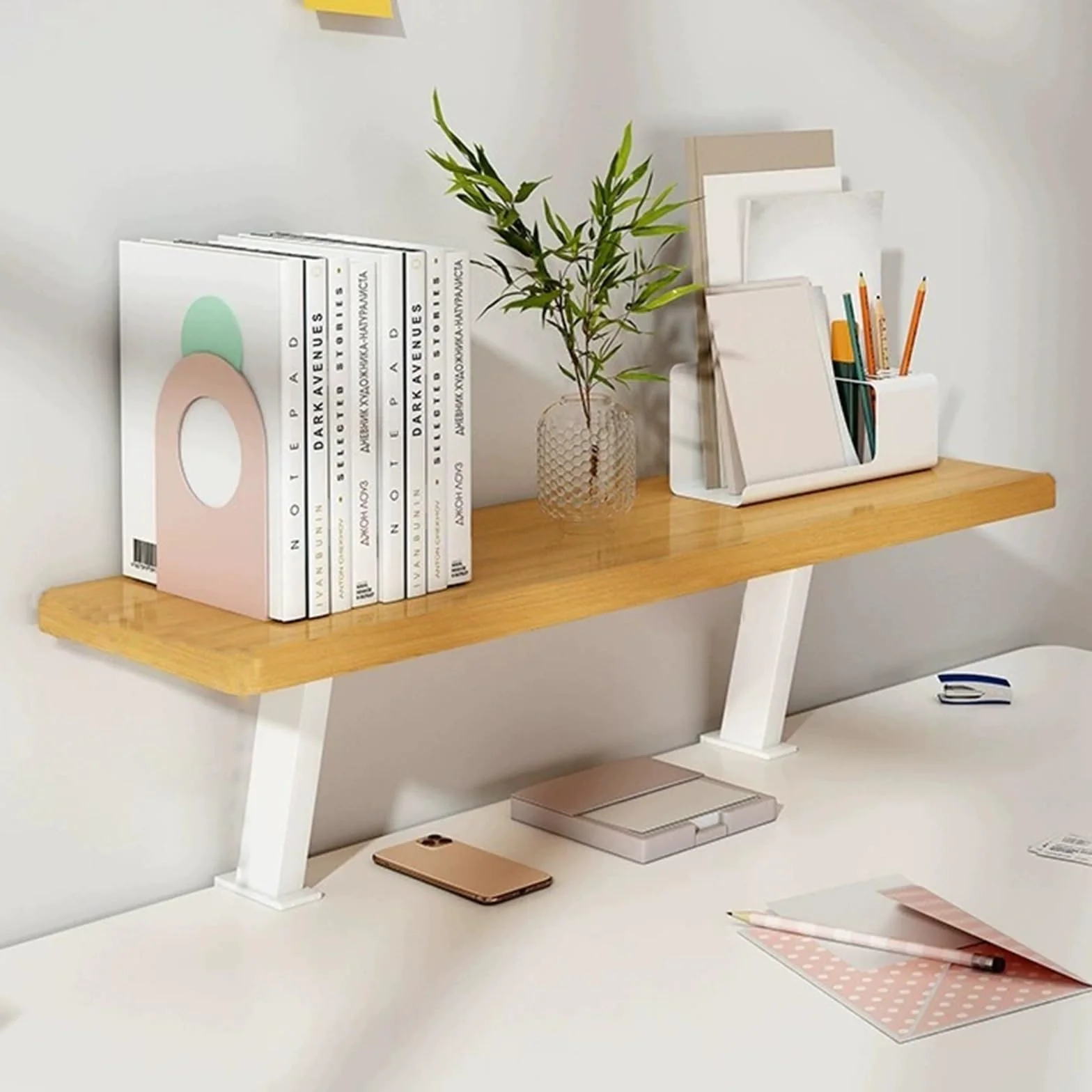Estantería de escritorio, estante de elevación con abrazadera para escritorio de computadora, solución versátil de almacenamiento de mesa