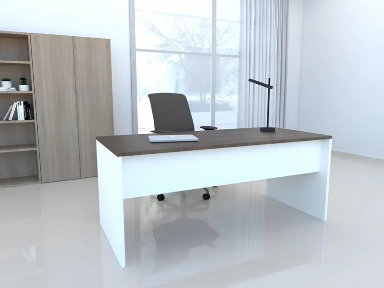 OFICIT Escritorio Mesa de Oficina en Color Blanco con Tablero Nogal, 200x80cm. FABRICACIÓN Nacional.