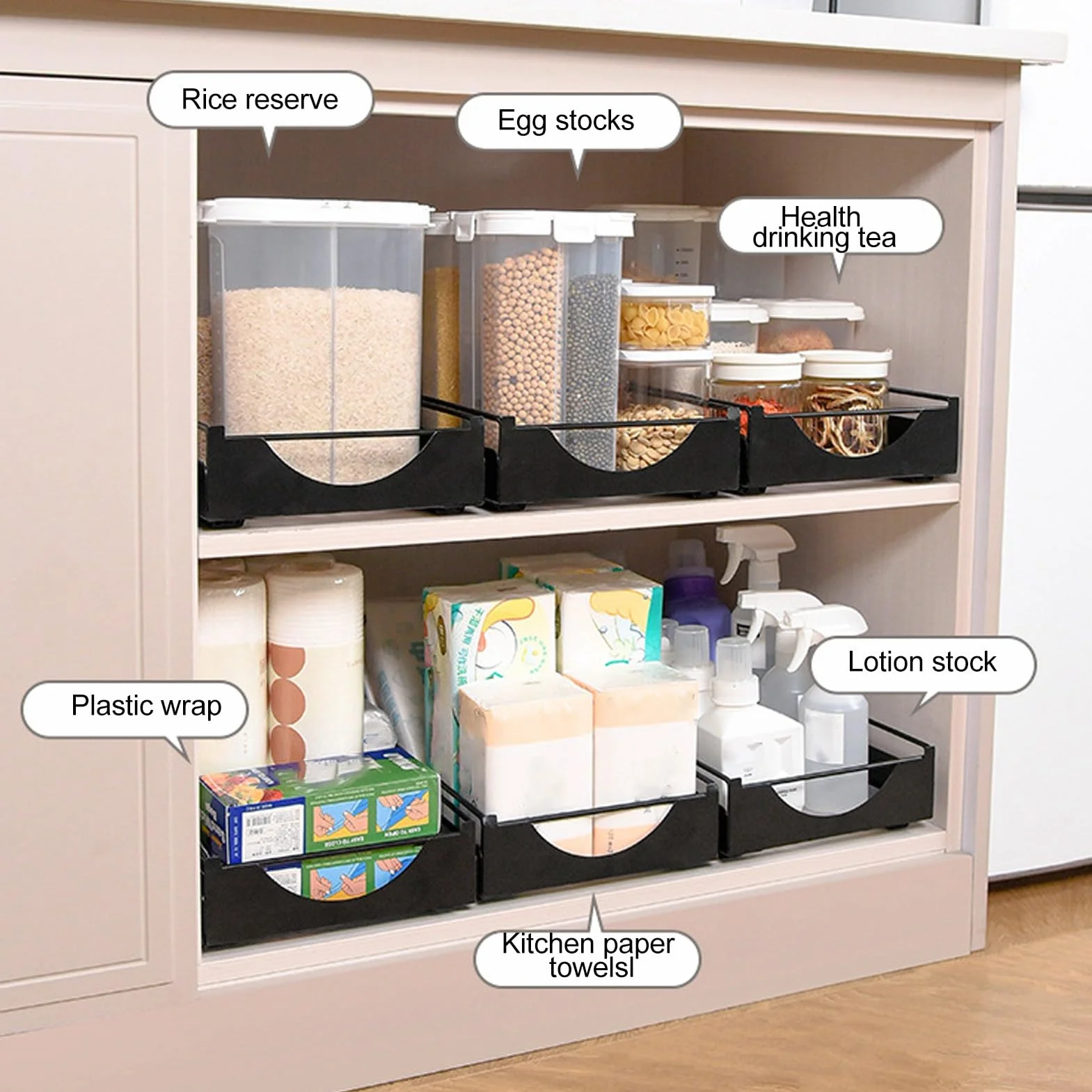 Organizador de Gabinete Extraíble, Estantes de Despensa Deslizables de 16 X 9 X 3,6 Pulgadas, Estante de Despensa con Cajón Deslizante para Cocina, (White)
