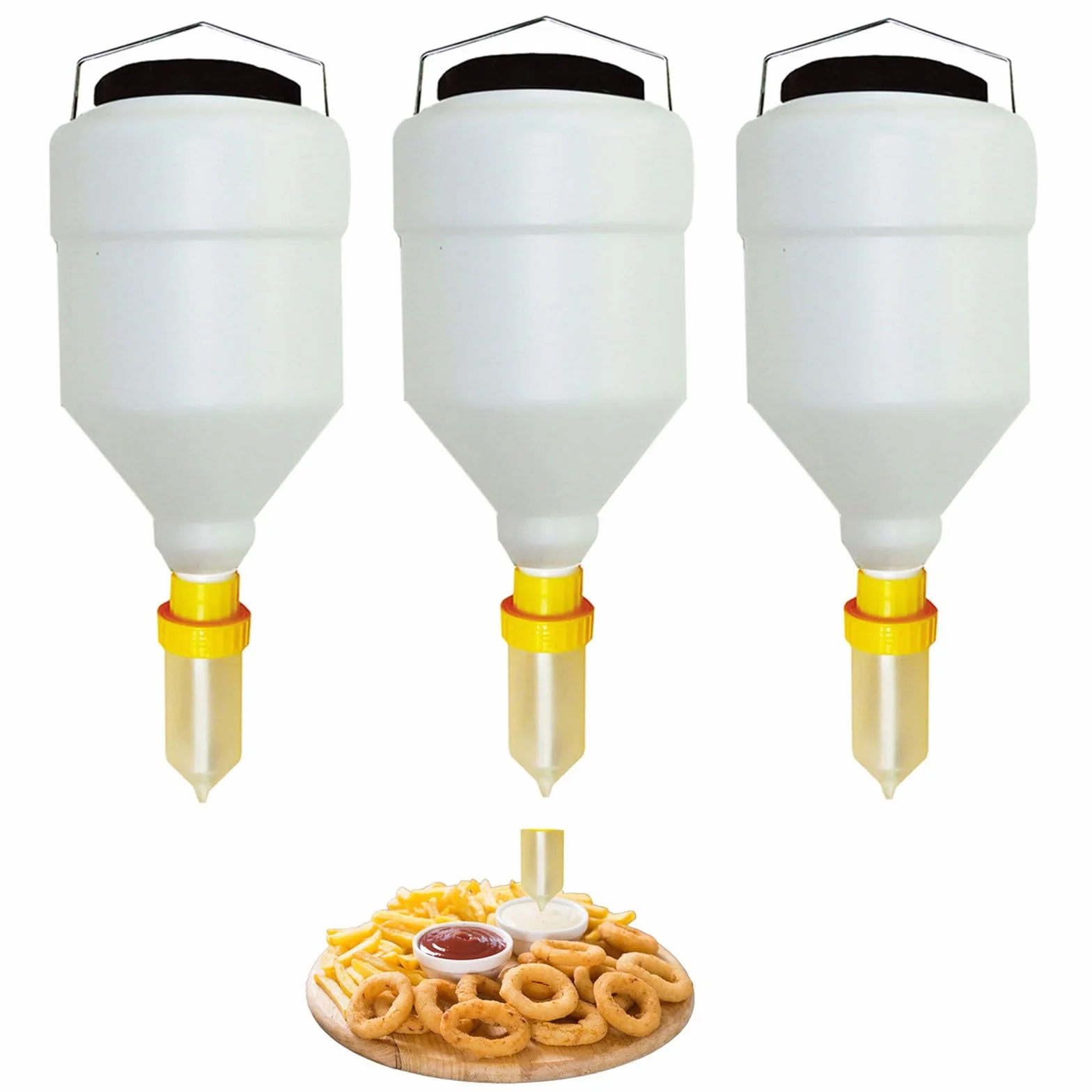 Dispensador salsa colgante redondo 3,5l/5,5l,gran capacidad,for condimentos | Dispensador salsa recargable tapa giratoria,reutilización prueba fugas,for salsa tomate,salsa picante(3PCS,3.5L)