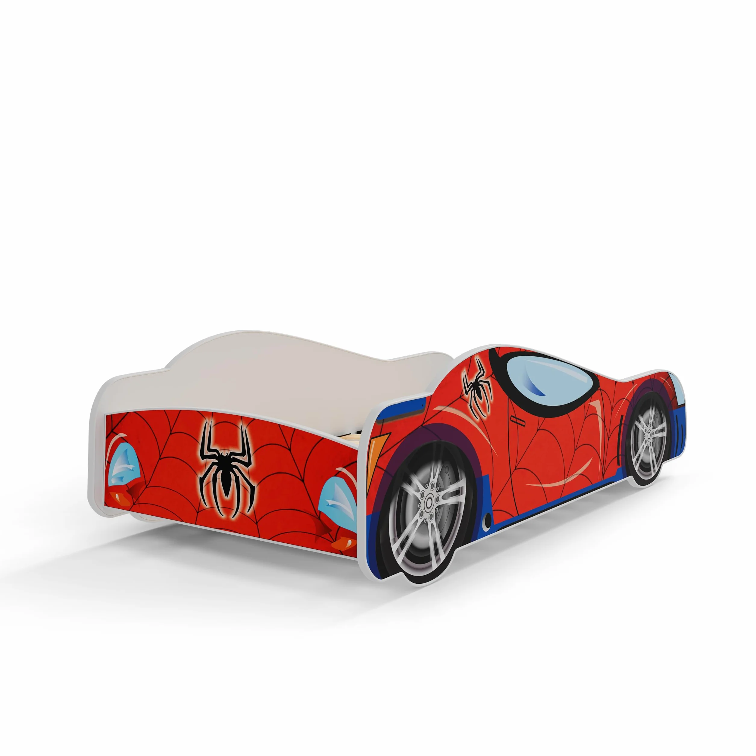 KOBI Cama Infantil Carro Anticaída | Coche Araña Spiderman 140x70cm | Juvenil Con Colchón | Para Niños y Niñas | Individual de Coche
