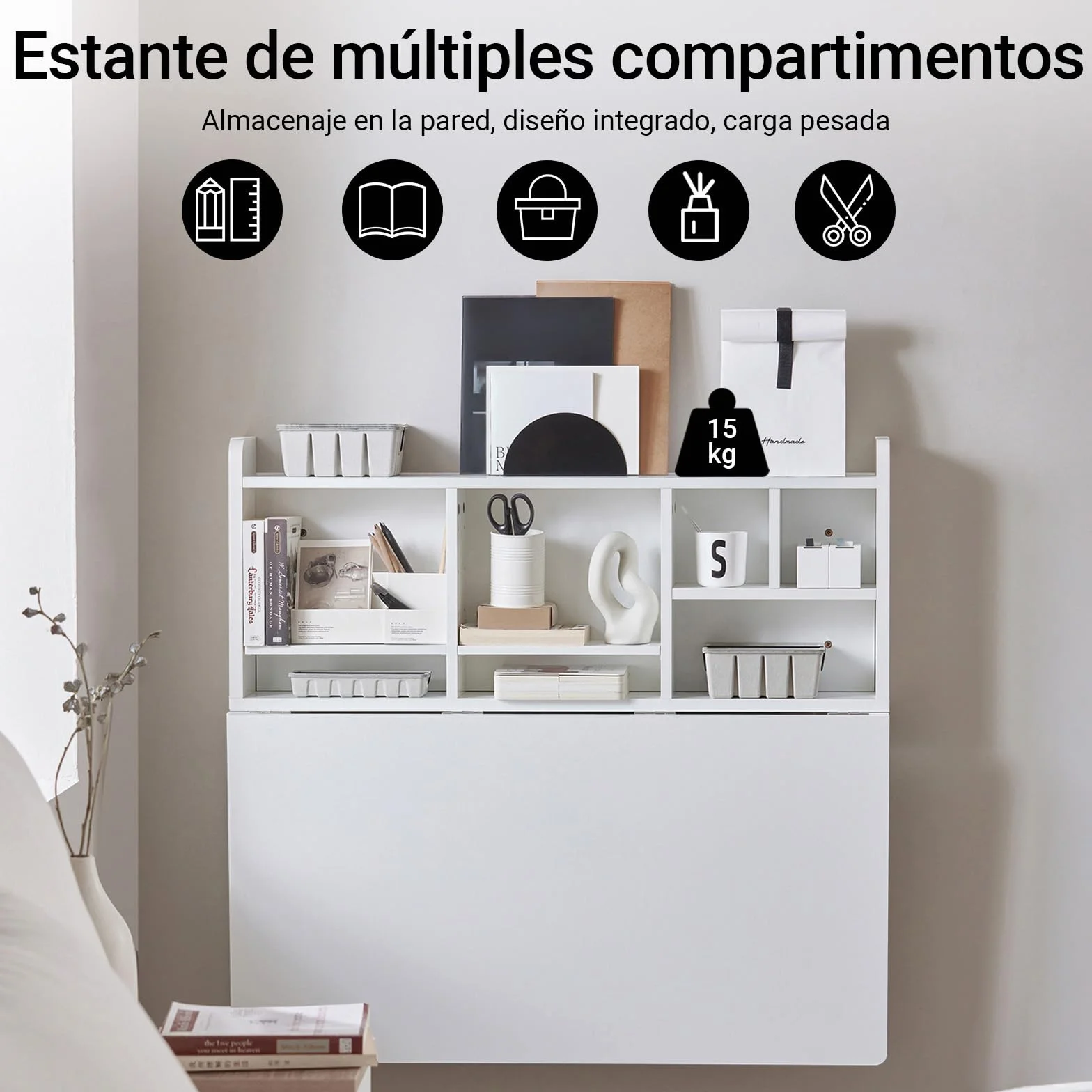 SoBuy Mesa Plegable de Pared con estantería, Mesa de Cocina Plegable Auxiliar, Mesa Comedor Blanca para Cocina pequeña, Mesa de Pared abatible 90x60 cm, 90x78x60 cm FWT07-II-W