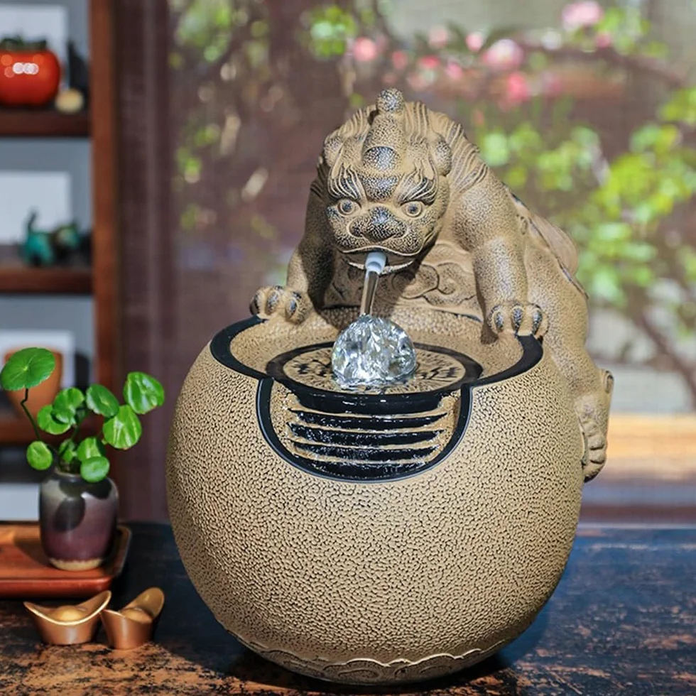 Fuente de Escritorio Adornos de Agua Corriente de Escritorio Modernos, Fuente pequeña de Agua circulante, decoración del hogar con Doble Baile Fuente de Interior Cascada