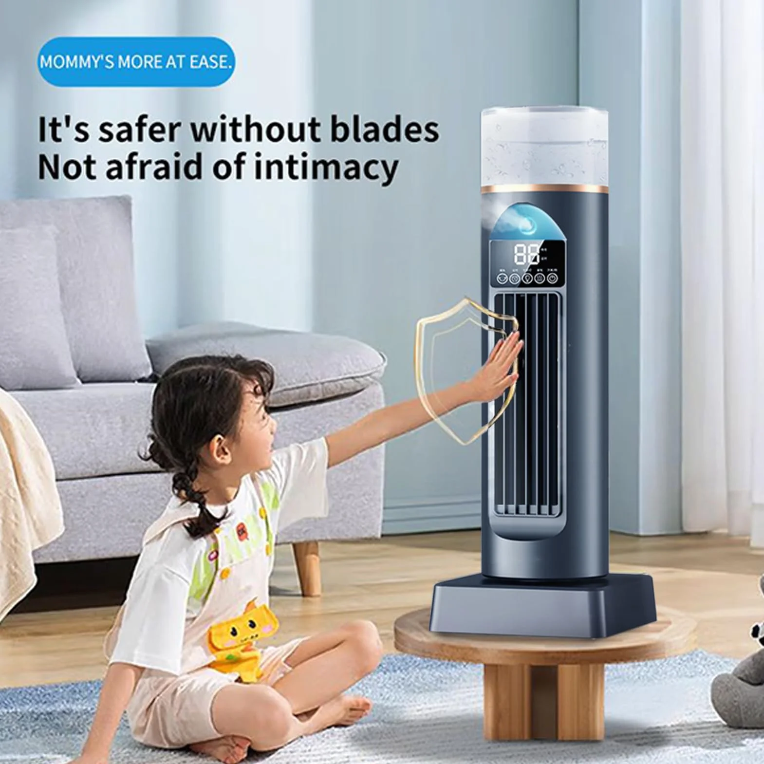 Portátil ventilador de torre sin aspas, 6 velocidades, oscilante silencioso, control remoto