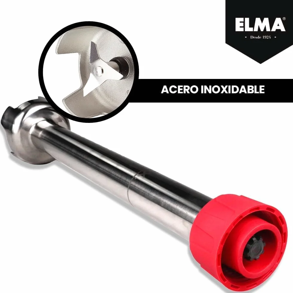 ELMA Batidora de Mano Profesional, Brazo Triturador de Acero Inoxidable de 40 cm Extraíble | Motor Potente de 450W, Velocidad Variable, Ideal para Hostelería y Cocinas Industriales, Color Rojo