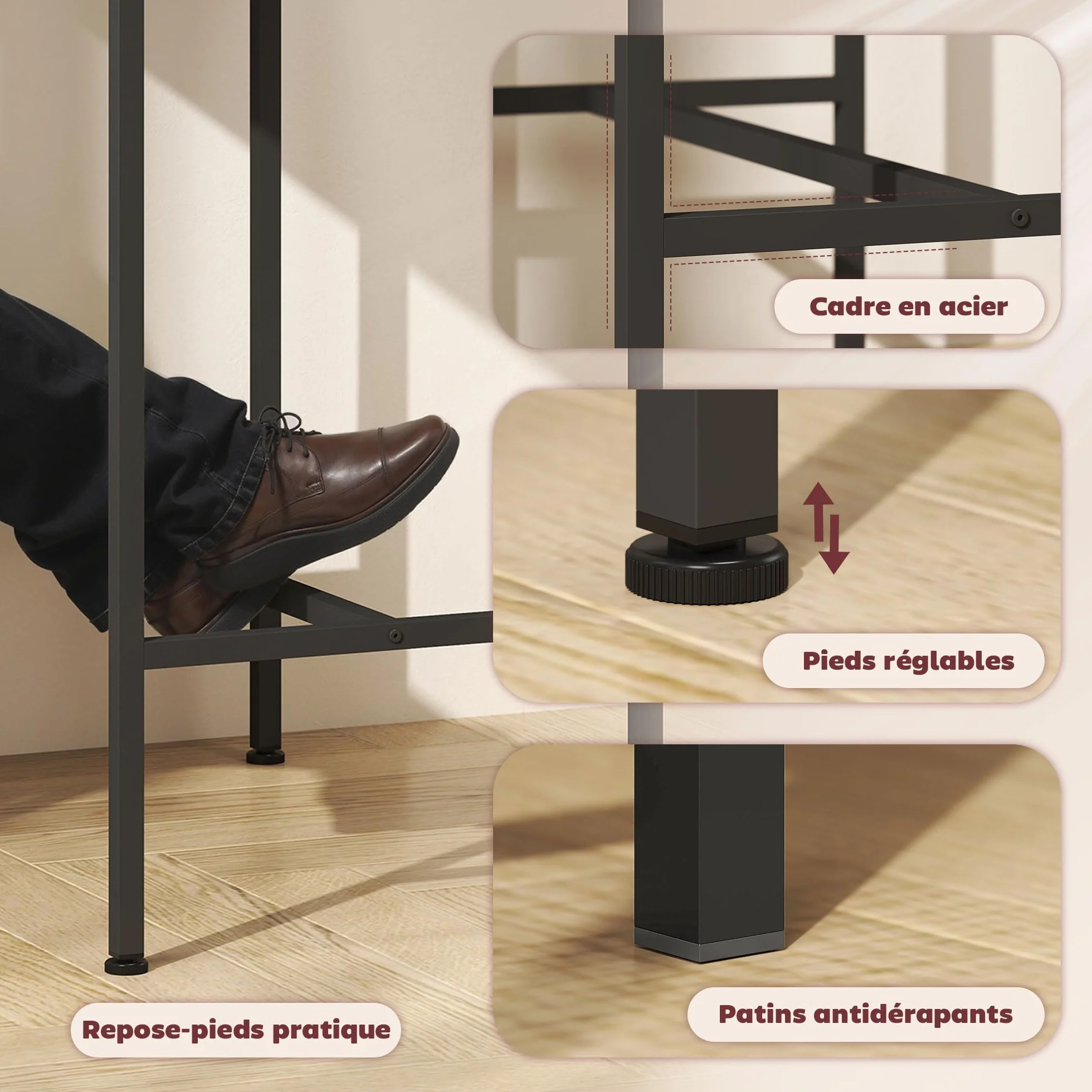HOMCOM Conjunto de Mesa de Bar con 2 Taburetes, Marco de Acero, Efecto Madera Natural para Cocina y Comedor