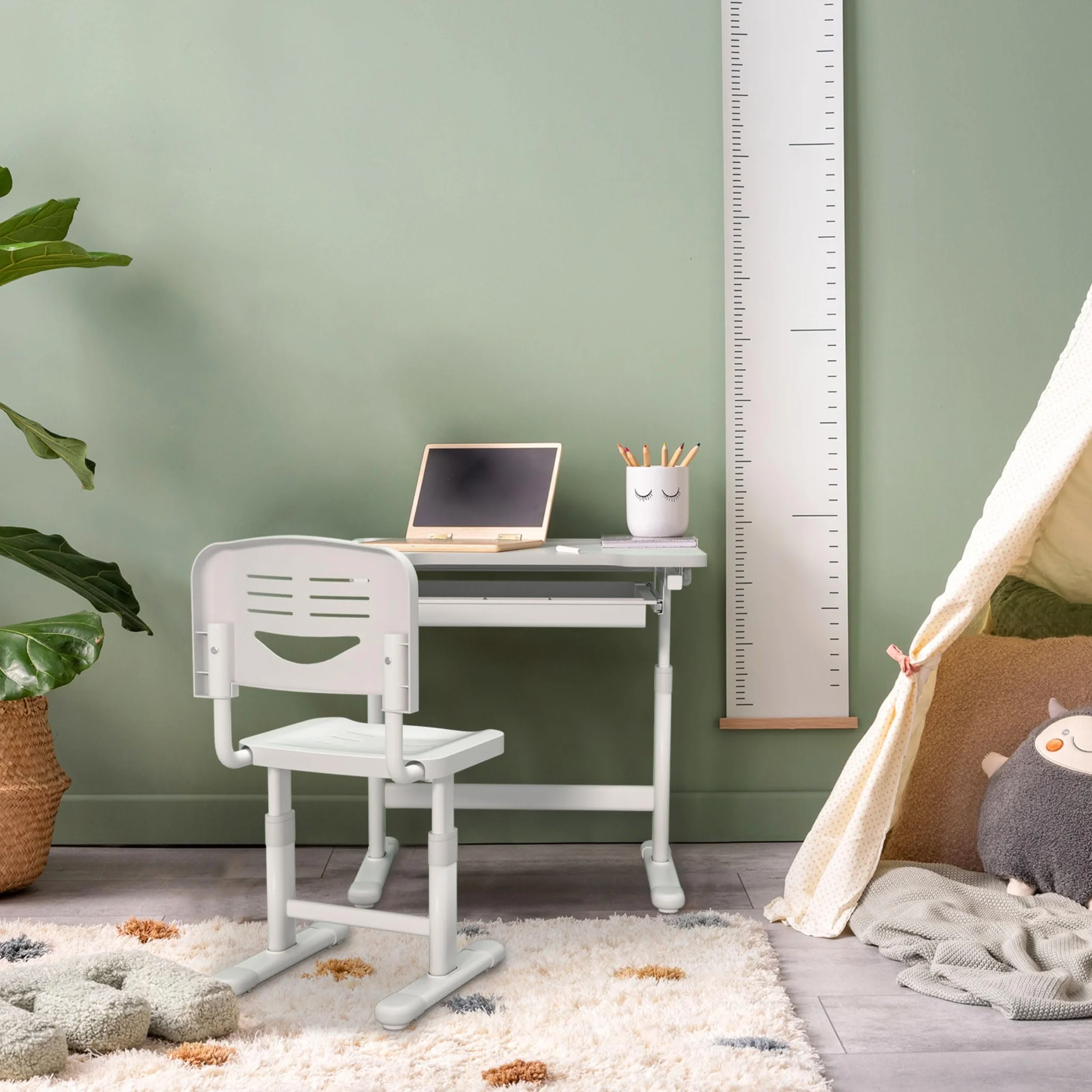 Escritorio para niños Regulable en inclinación/Altura con Silla cajón sujeta Libros