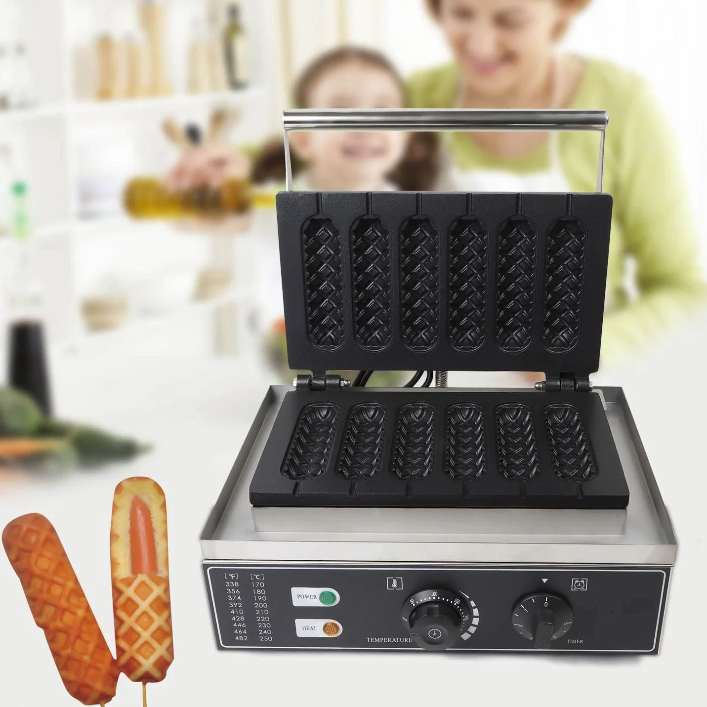 Gofrera eléctrica de acero inoxidable de 1500 W, profesional, gofrera, gofrera, mango, gofrera, barras, maíz, perrito caliente, placa antiadherente, Wmf Krups