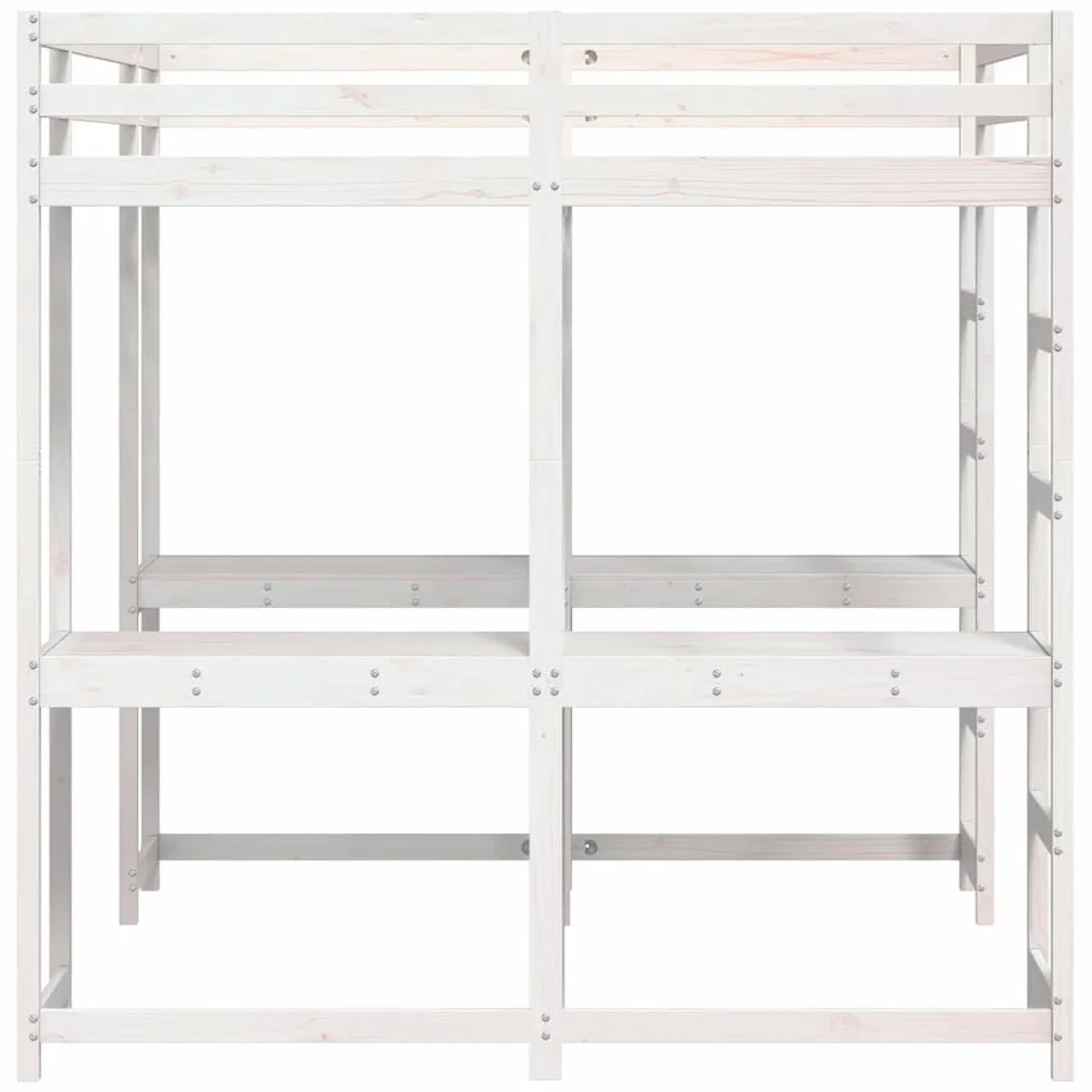 Cama alta con escritorio y escalera, marco de cama de pino blanco, 160 x 200 cm, cama de tamaño Queen robusta para niños y jóvenes, mueble que ahorra espacio