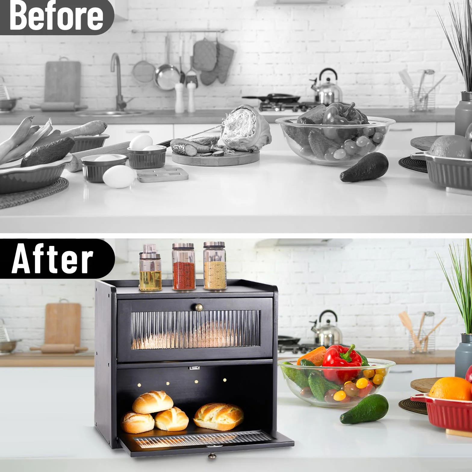 Paneras Para Guardar El Pan Caja Grande De Madera Maciza Doble Panera Madera Para Guardar ReposteríA Con Puerta AcríLica MagnéTica Bread Bin (Negro)