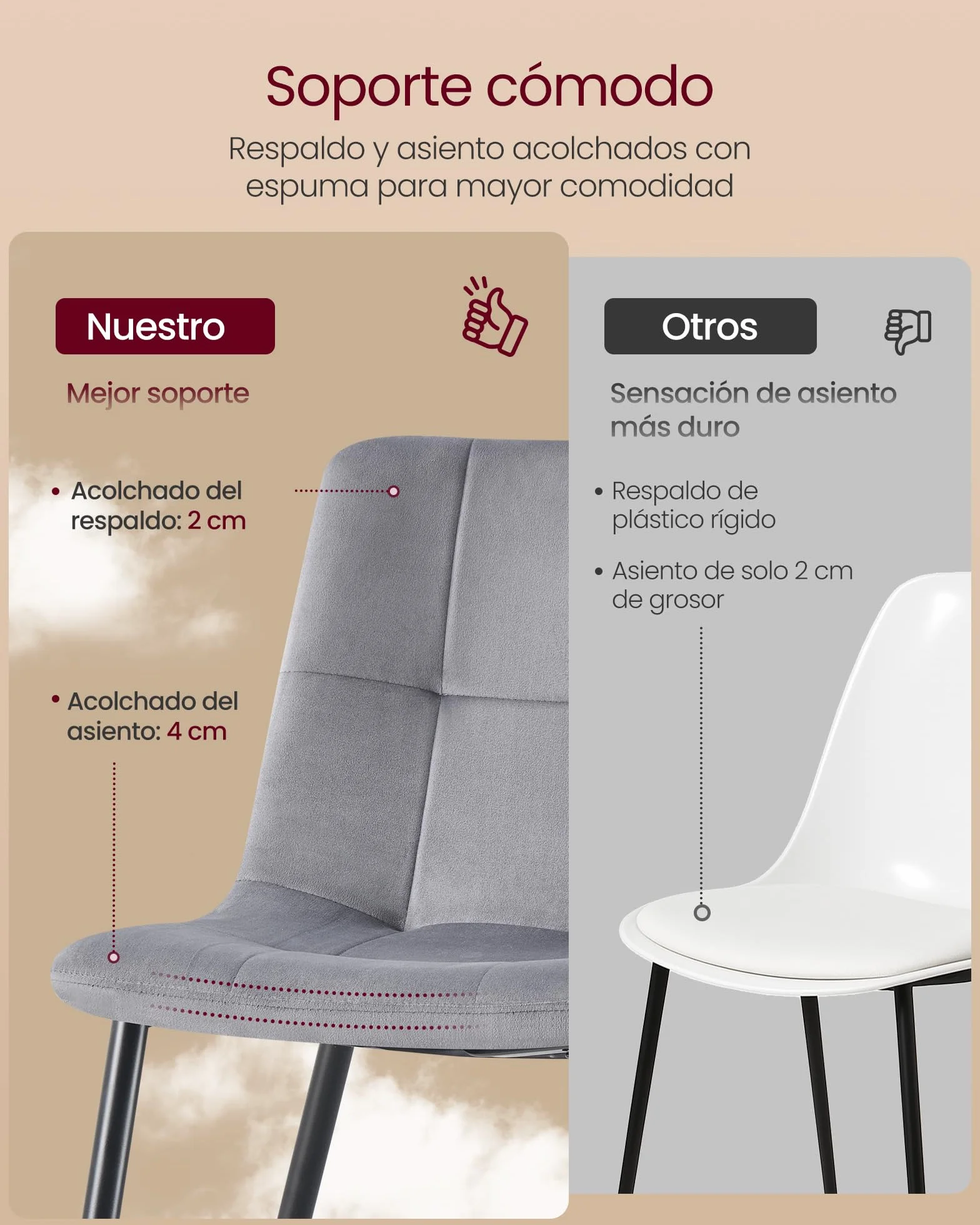VASAGLE Sillas de Comedor de Terciopelo, Carga 120 kg Cada Una, Sillas de Cocina Acolchadas con Pies Ajustables, Estilo Moderno, para Salón, Juego de 4, Gris Pizarra KDC080GN01