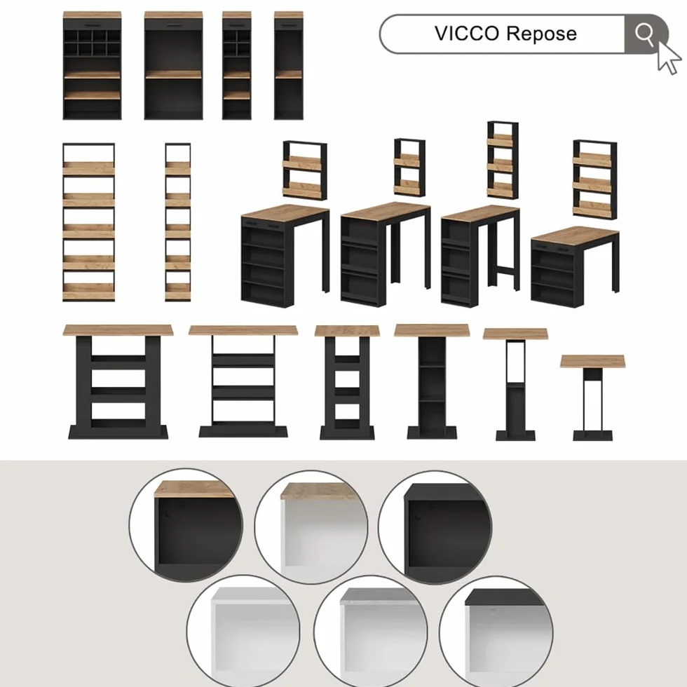 Vicco Juego de Mesa de Bar Repose, Blanco, 57 x 117 cm, 2 Taburetes, Mesa Alta Cocina Comedor