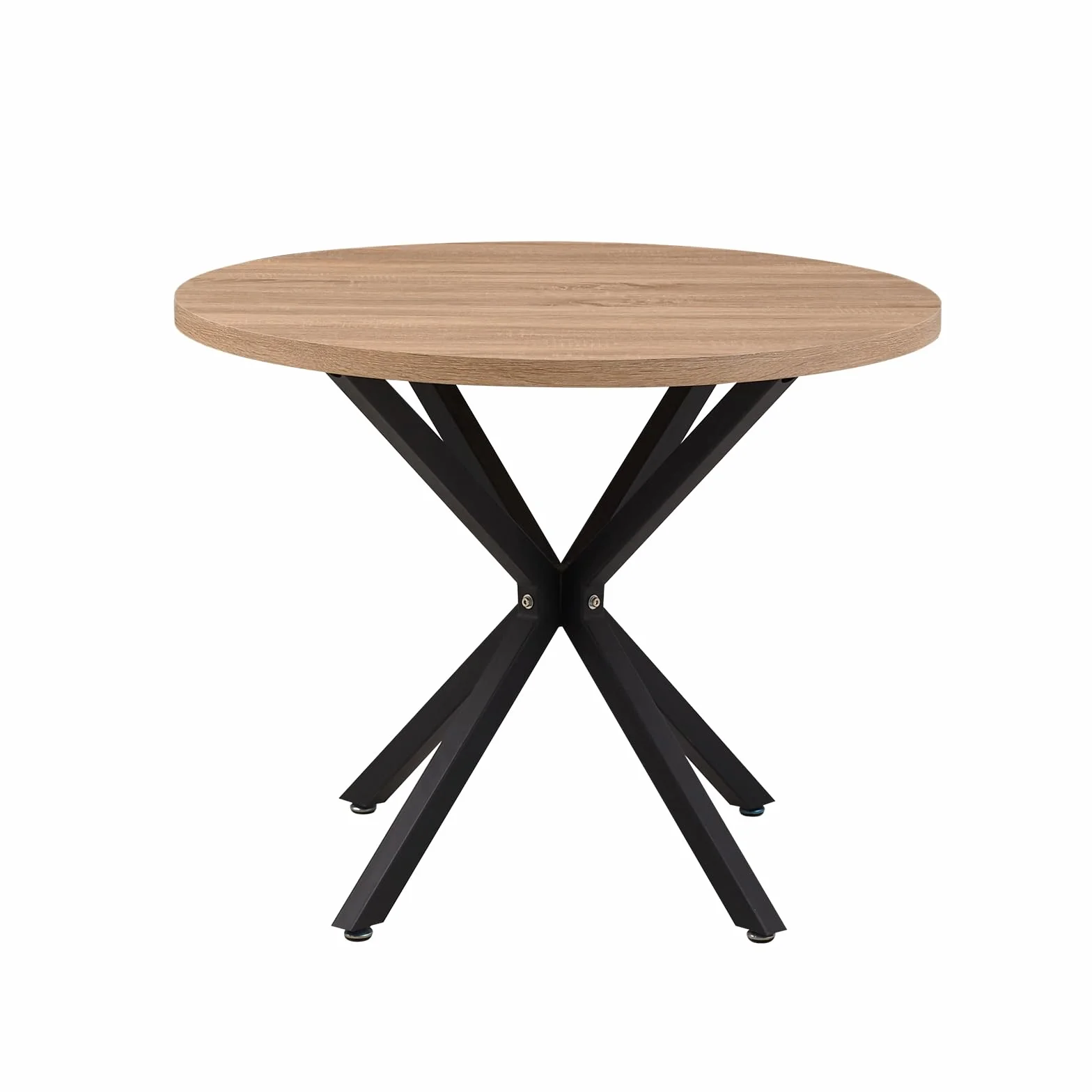 Mesa de Comedor Redonda Moderna con Tablero de MDF, Patas de Metal Negro, Adecuada para Salón, Cocina, Comedor, Mesa de Comedor Nórdica, 100 cm - Textura de Roble Claro