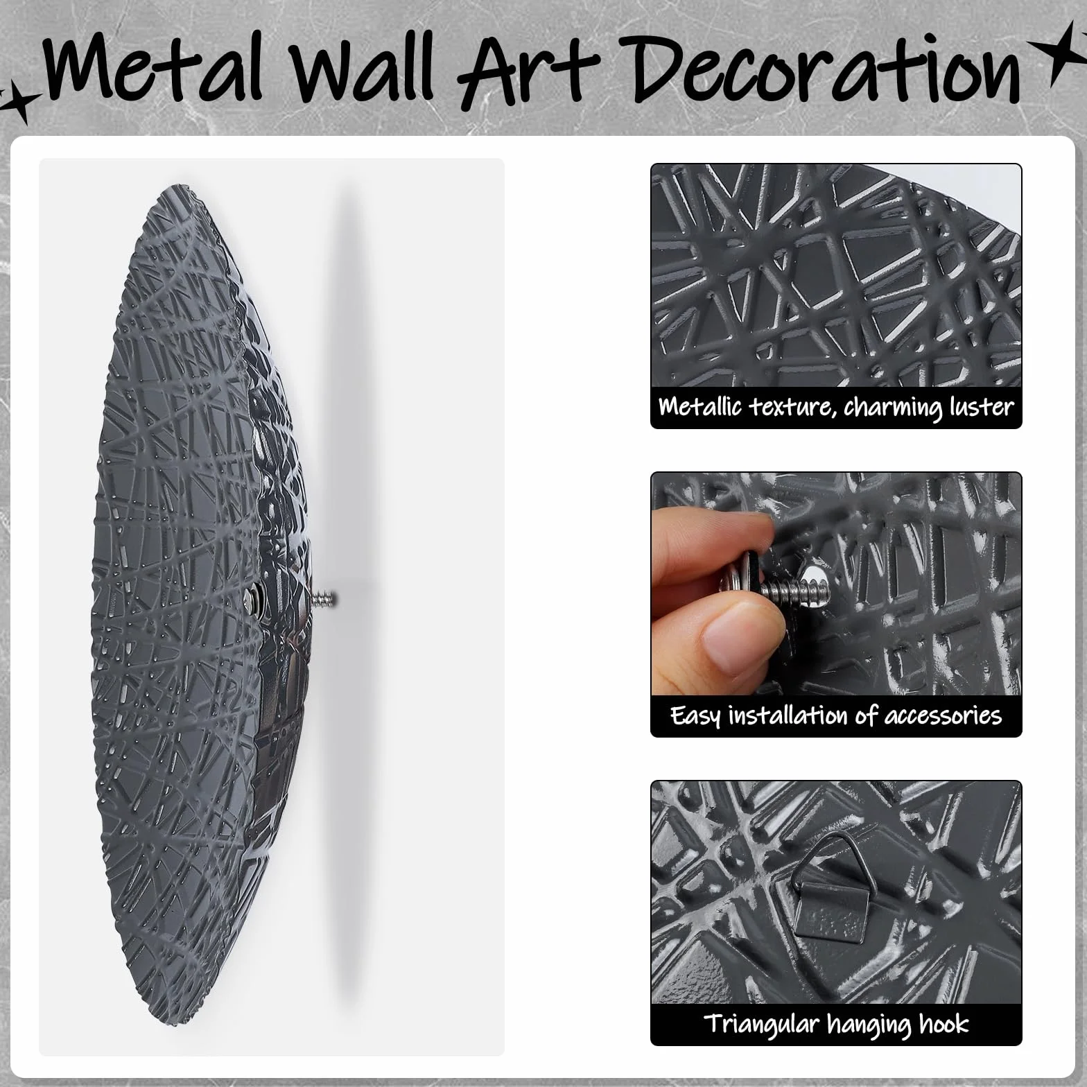 DETENE pared redonda metal Decoración,pared boho Metal redondo | 8 piezas con 4 tamaños, plateado y azul, esculturas colgantes modernas para salón, oficina, apartamento, baño