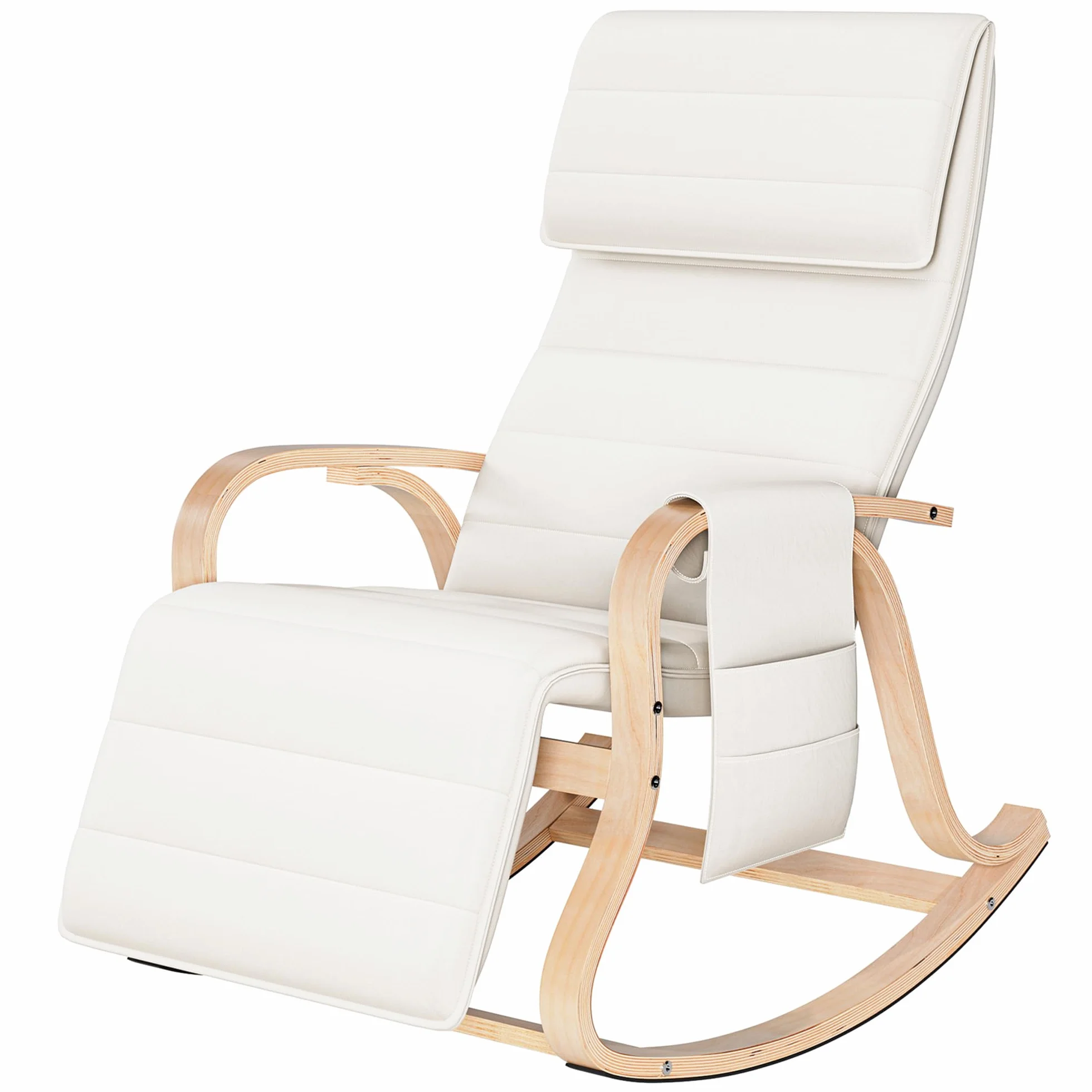 FirFurd Mecedora Salón, Sillón Relax, Mecedora Madera, Sillon Lectura, con Reposapiés Regulable en 5 Posiciones, para Salón, Dormitorio, Terraza, Capacidad de Carga 150kg, Beige, 86x65x100cm