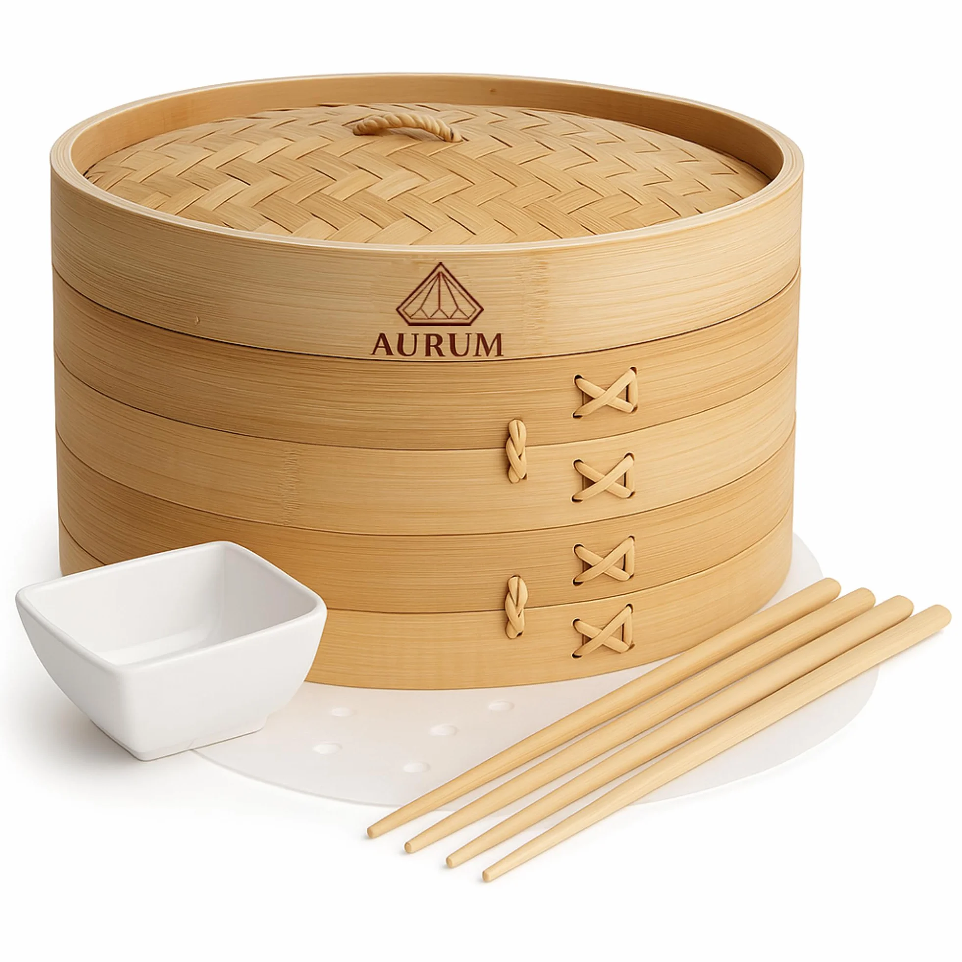 Aurum Vaporera de Bambú 2 Niveles 20 cm 25 cm Incluye Accesorios Cocinar Vapor