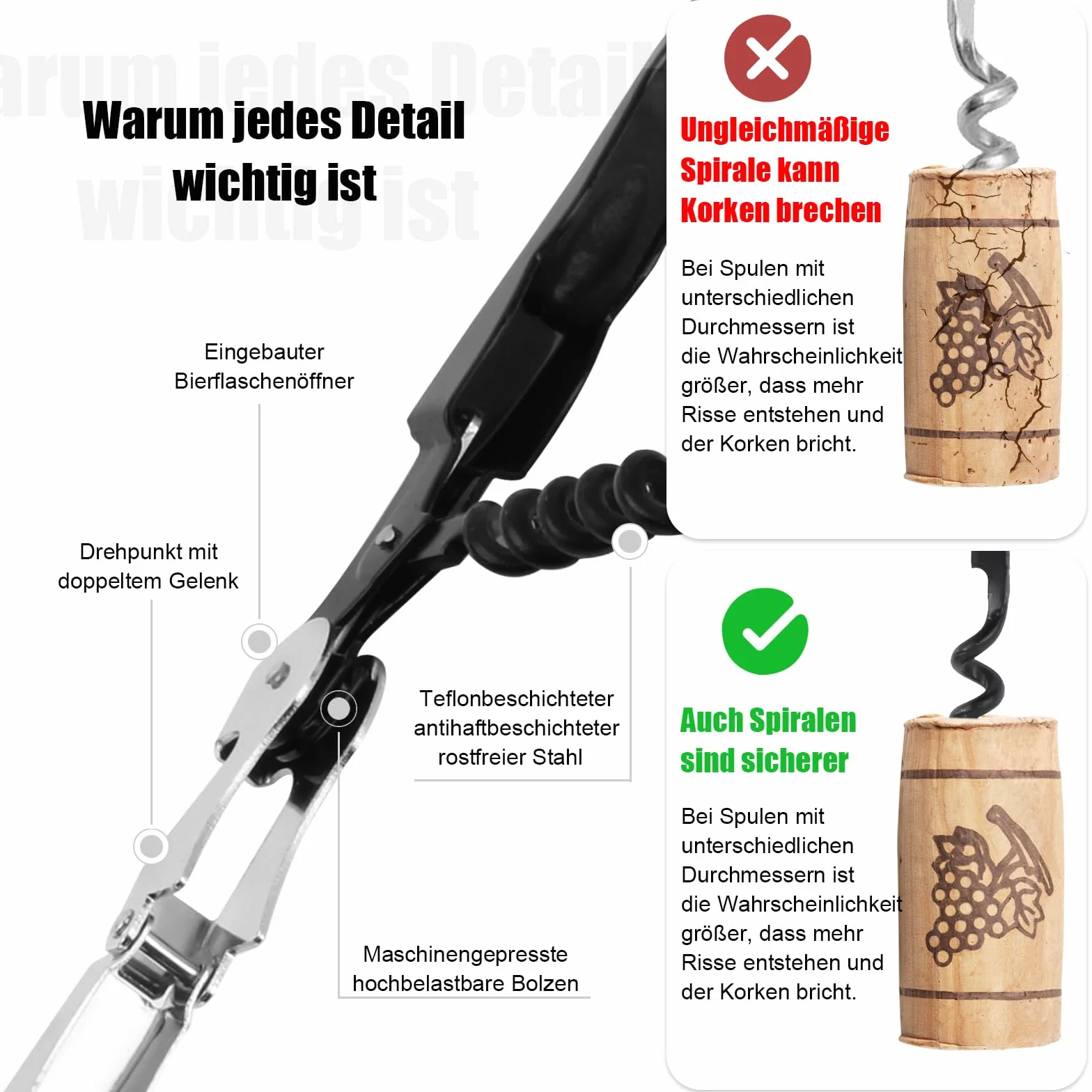 Sacacorchos de acero inoxidable 3 en 1, abridor de vino y cerveza para sommeliers