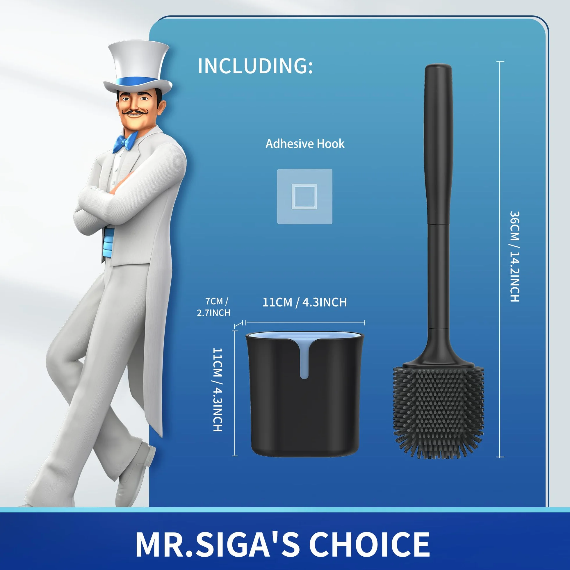 MR.SIGA Escobillero y Portaescobillas de Pared con Cerdas de TPR, Negro, 1 Pack