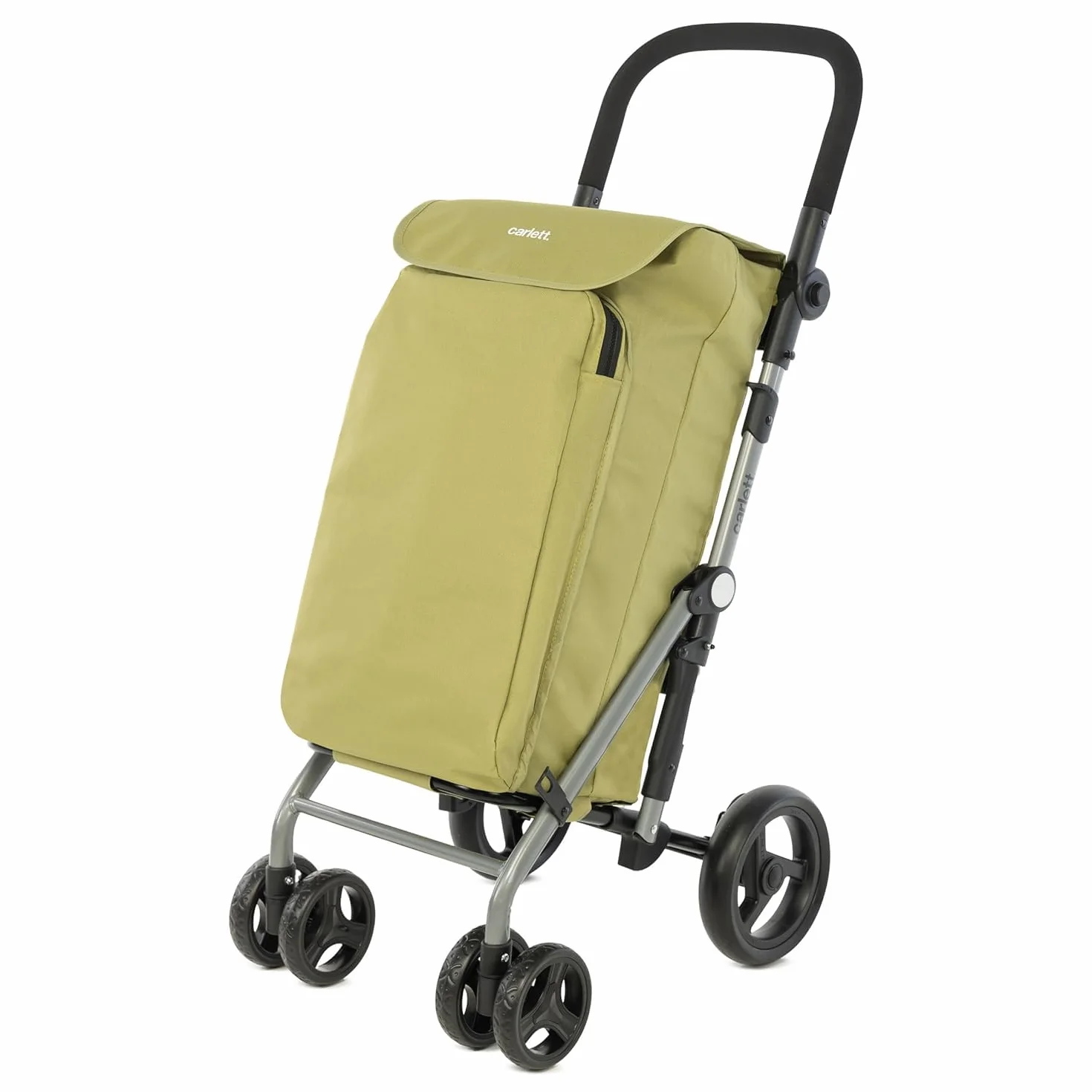 Carlett Carro de la Compra 4 Ruedas Plegable con Bolsa Extraíble 48L/25 kg y Bolsa Térmica 10L, Manillar Regulable, Freno de Seguridad, Convertible a 2 Ruedas, Ligero, Lite Duo, Color Verde