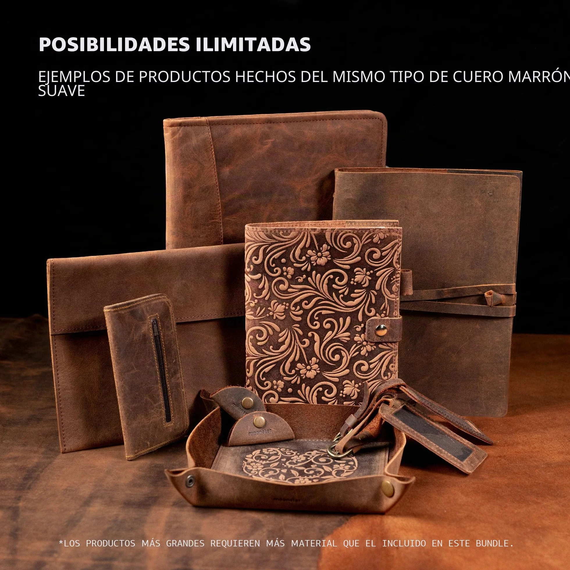 Moonster 1 Pieza de Cuero Genuino para Manualidades, Pendientes, Carteras – Piel de Búfalo Plena Flor Auténtico – Marrón Oscuro y Rojizo + Cuerda para Pulsera