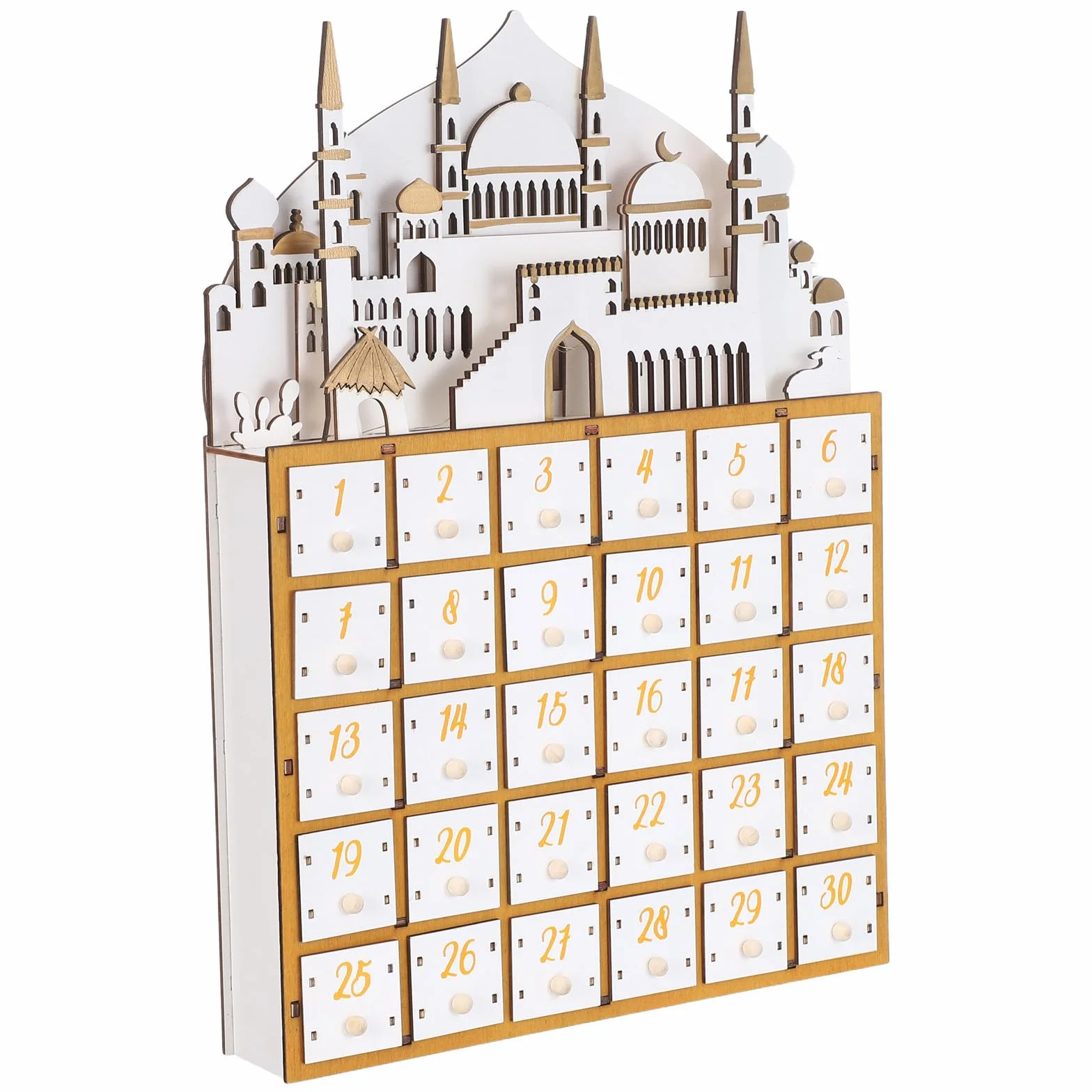 FOMIYES Calendario de Adviento con 30 Cajones de Madera de Ramadán y Luz LED para Cuenta Regresiva y Decoración de Fiestas en Festividades