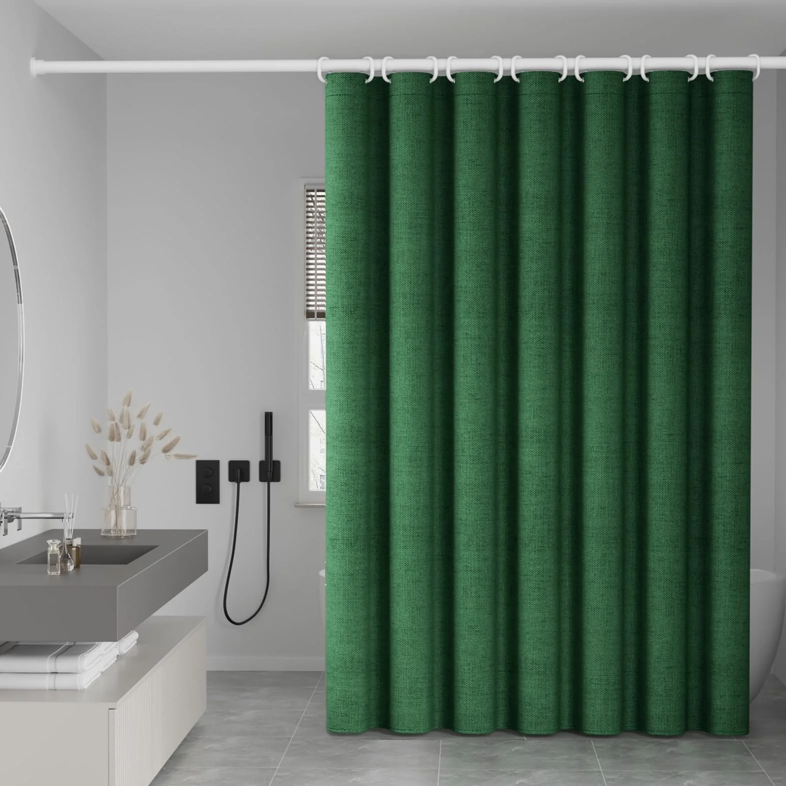 Cortina de ducha impermeable de lino estructurada antimoho tela lavable cortina de ducha para ducha de esquina bañera pequeña beige 80 x 180 cm