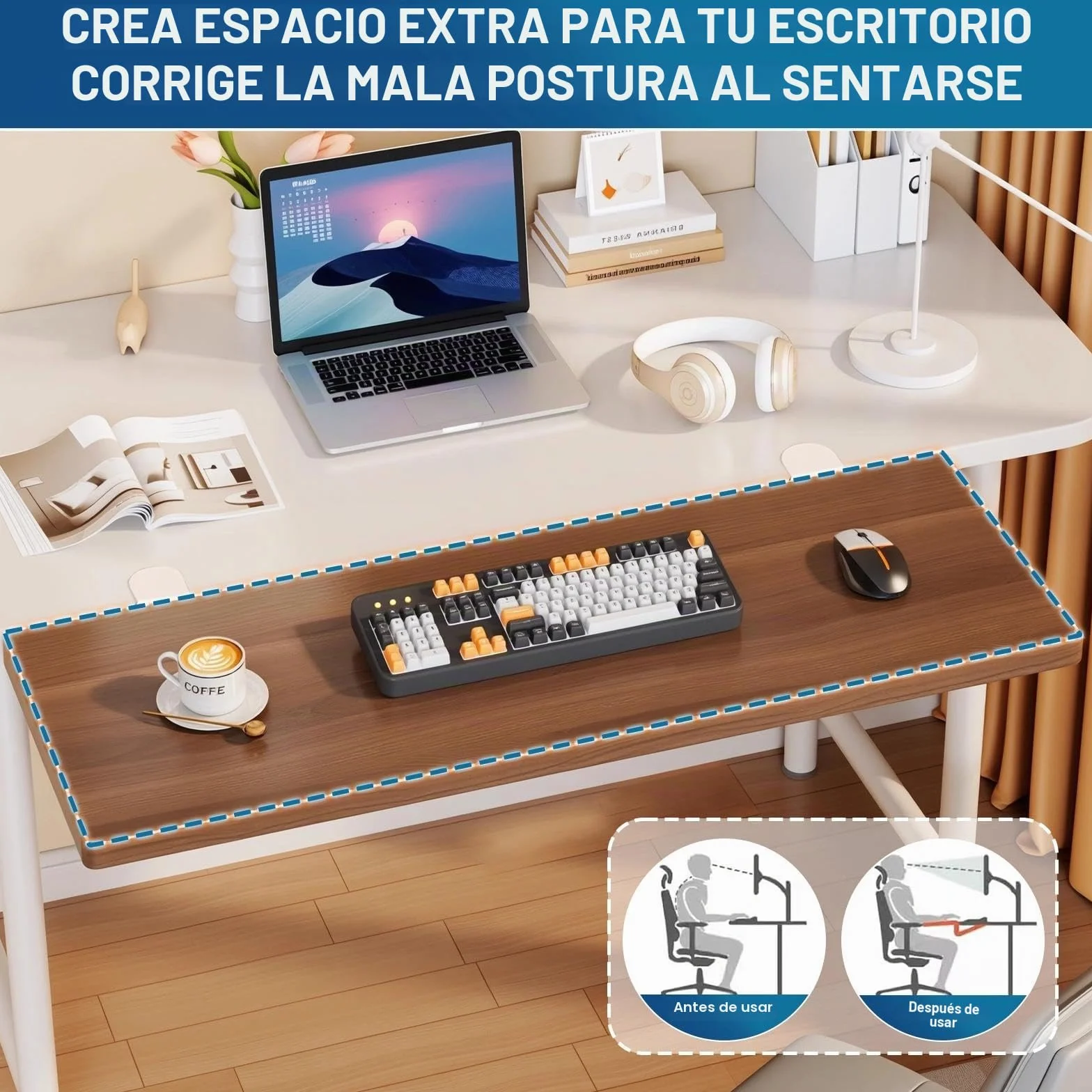 Soporte de Extensión de Escritorio Plegable Ajustable con Pinza en C para Teclado, Blanco